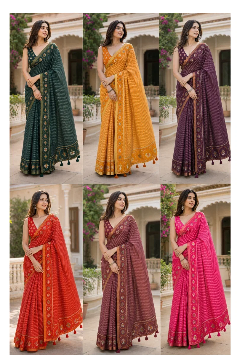 Mv Vis 62 Kota Chex Striped Printed Designer Saree Collections 3