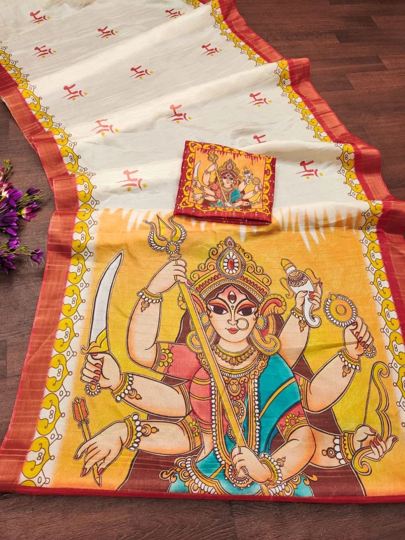 Myra Vol 6 Soft Tusser Silk Durga Pooja Printed Saree 2