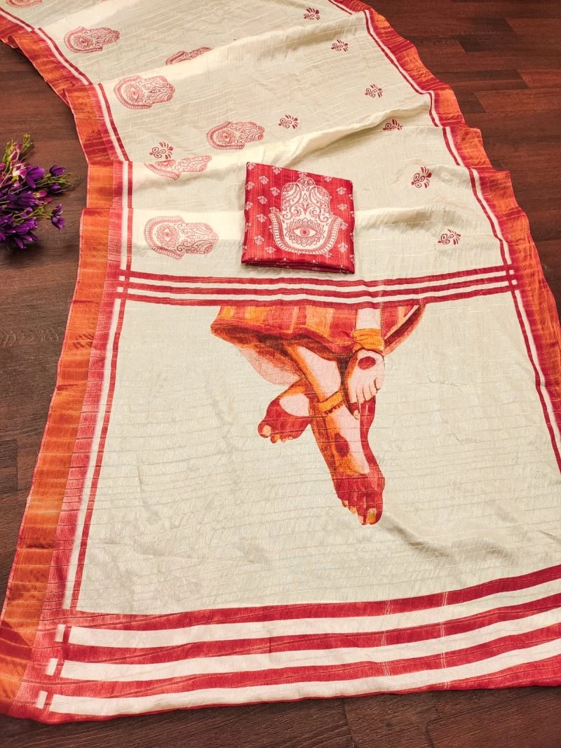 Myra Vol 6 Soft Tusser Silk Durga Pooja Printed Saree 3