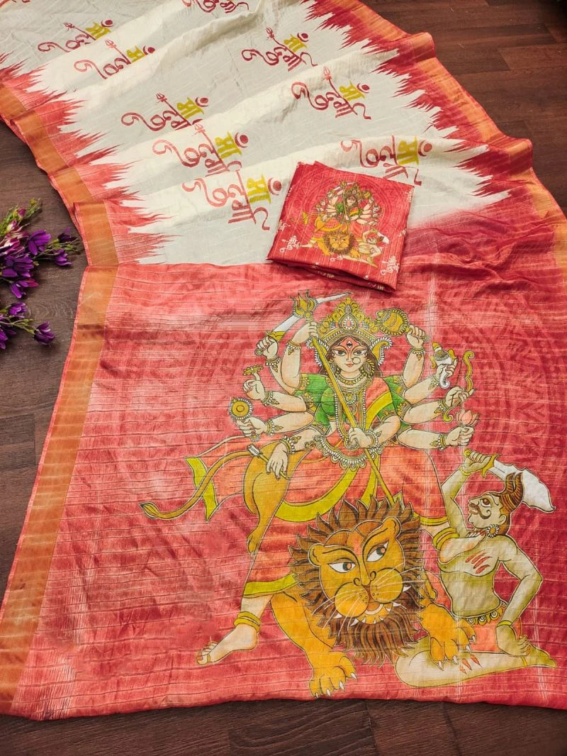 Myra Vol 6 Soft Tusser Silk Durga Pooja Printed Saree 4