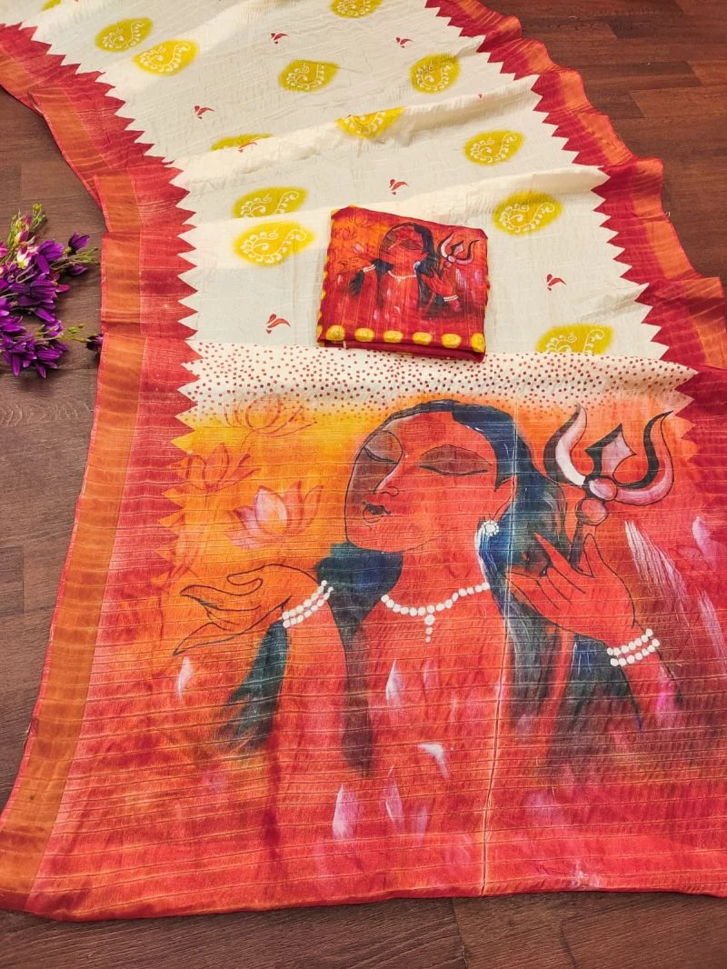 Myra Vol 6 Soft Tusser Silk Durga Pooja Printed Saree 5