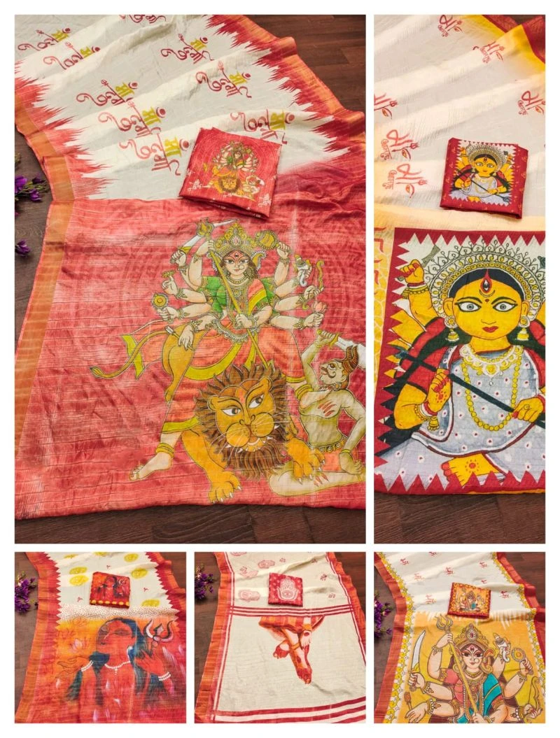 Myra Vol 6 Soft Tusser Silk Durga Pooja Printed Saree 7