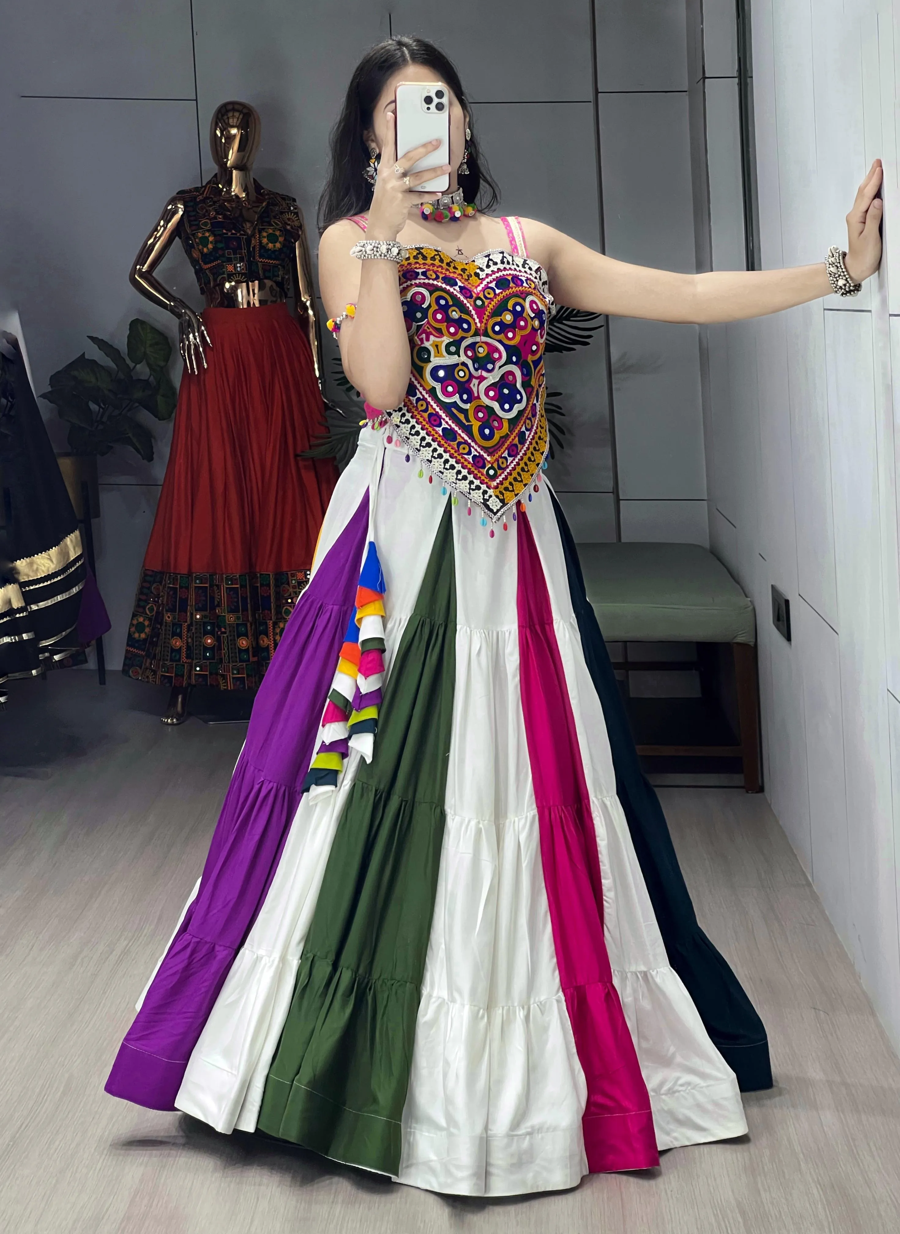 Navratri 2026 Multicolor Pure Rayon Cotton Lehenga Choli With Gamthi Mirror Work 2