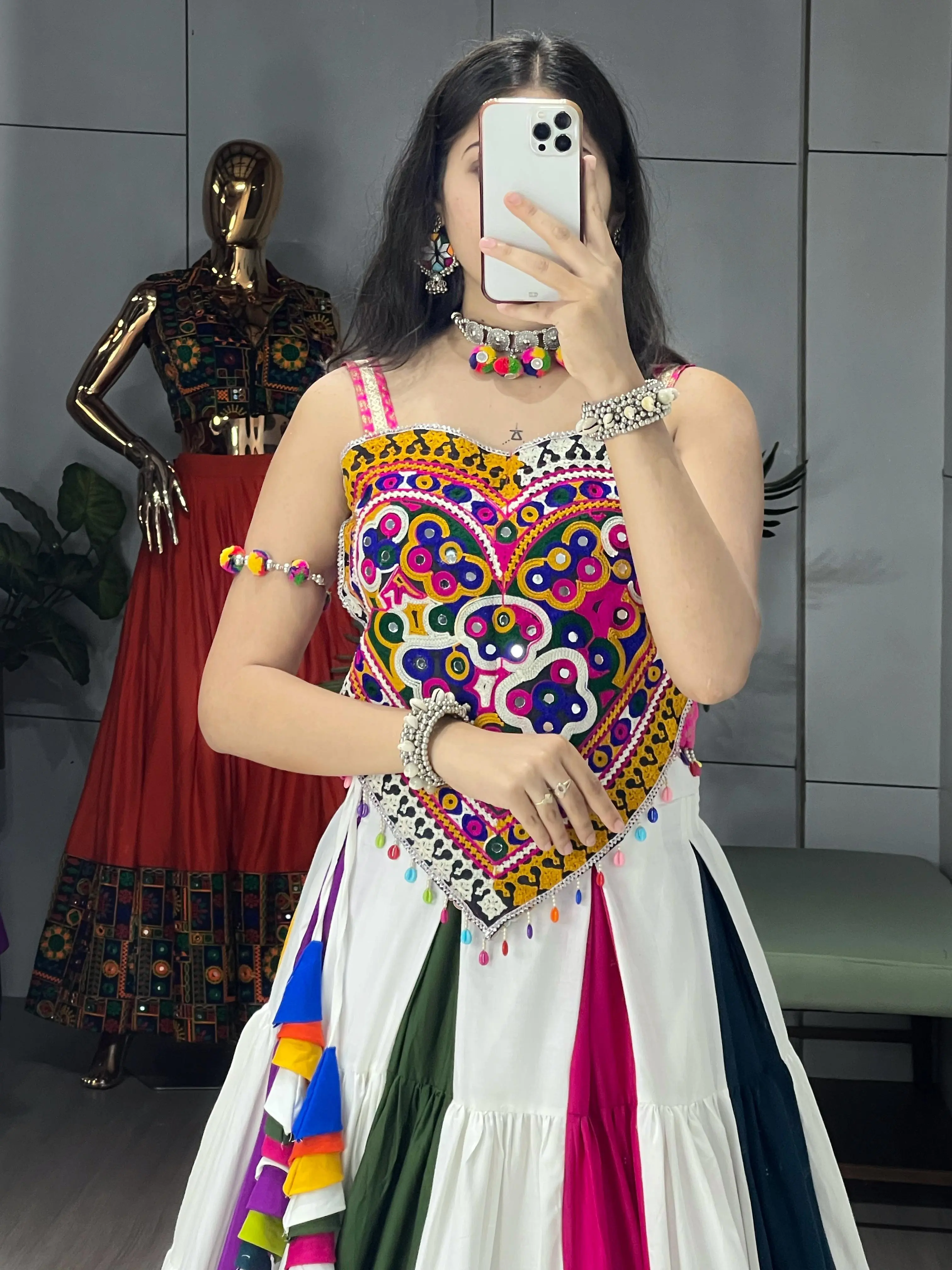 Navratri 2026 Multicolor Pure Rayon Cotton Lehenga Choli With Gamthi Mirror Work 3