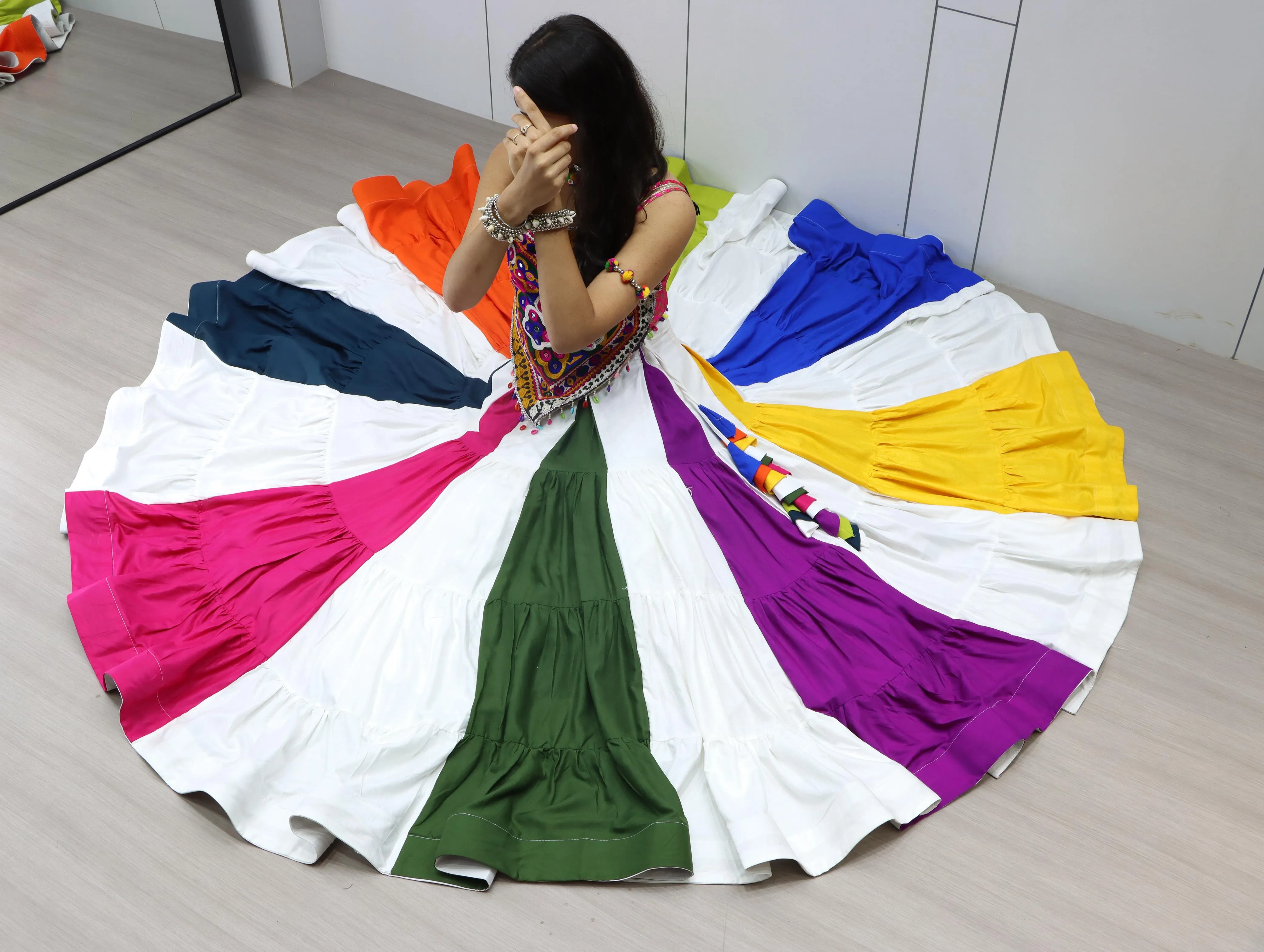 Navratri 2026 Multicolor Pure Rayon Cotton Lehenga Choli With Gamthi Mirror Work 4