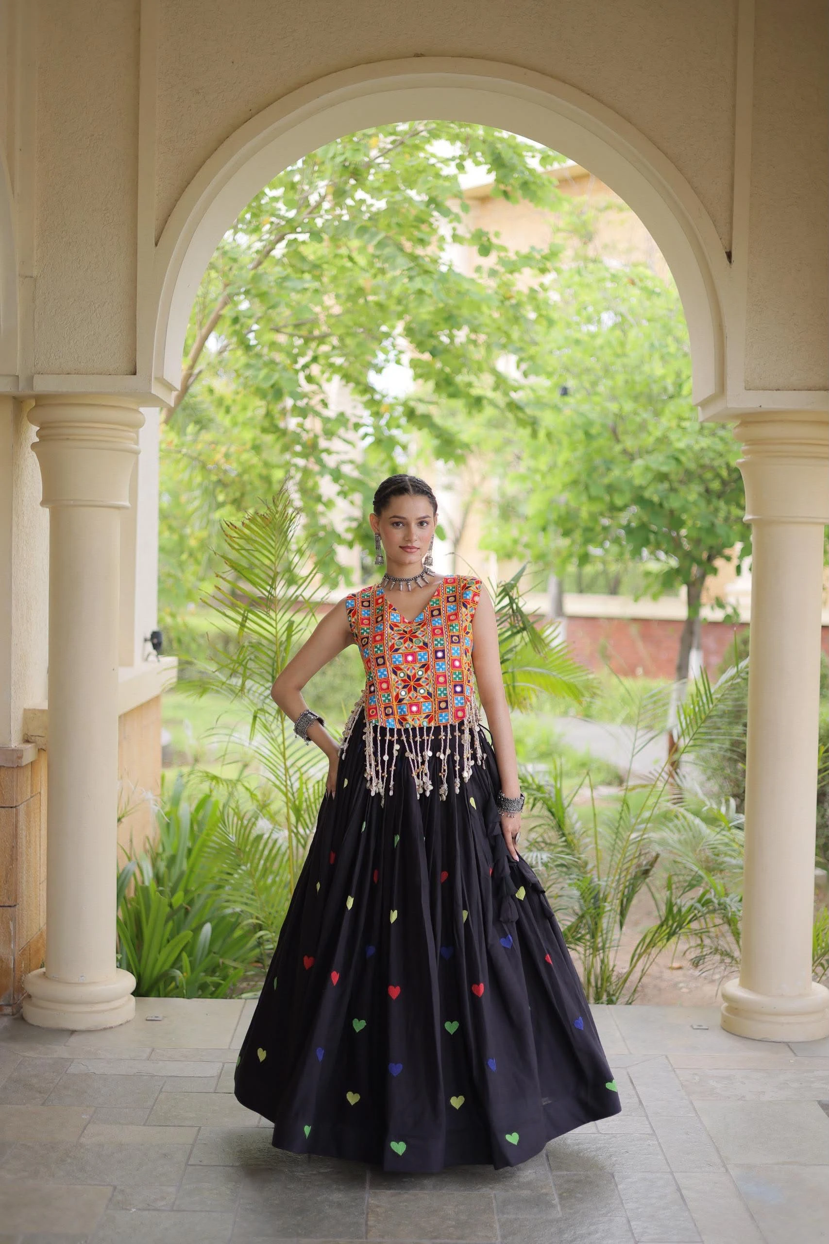 Navratri Collection 2026 Cora Cotton Lehenga Choli With Heart Thread Embroidery And Gamthi Mirror Work 2