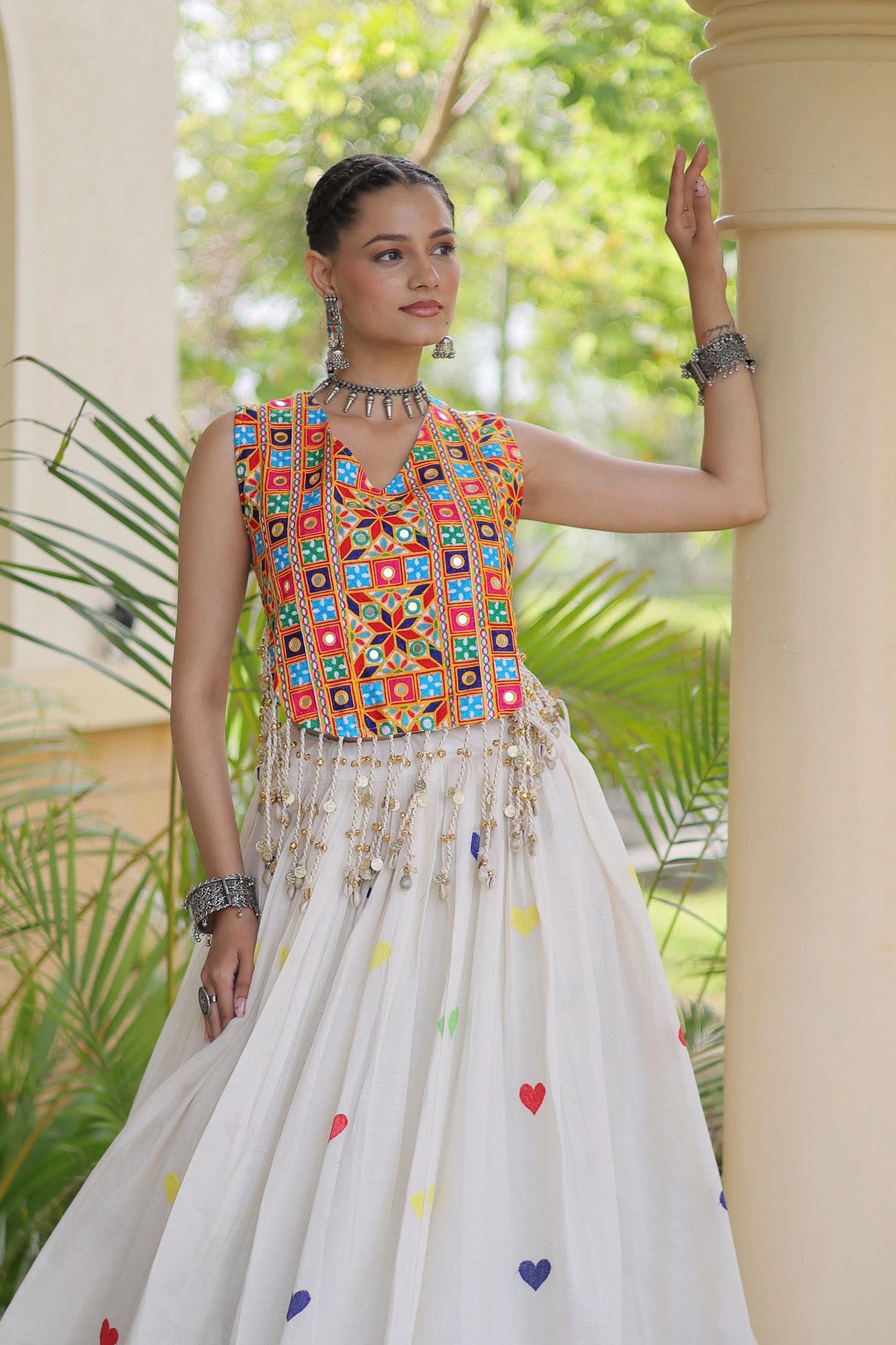 Navratri Collection 2026 Cora Cotton Lehenga Choli With Heart Thread Embroidery And Gamthi Mirror Work 4