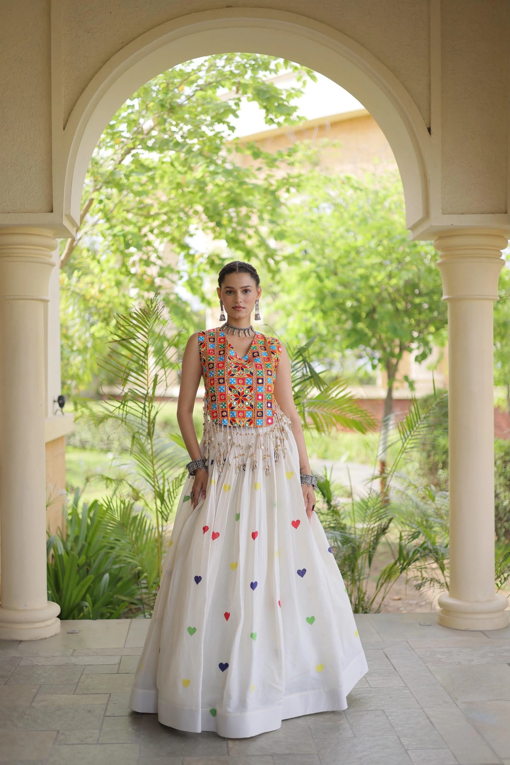 Navratri Collection 2026 Cora Cotton Lehenga Choli With Heart Thread Embroidery And Gamthi Mirror Work 5