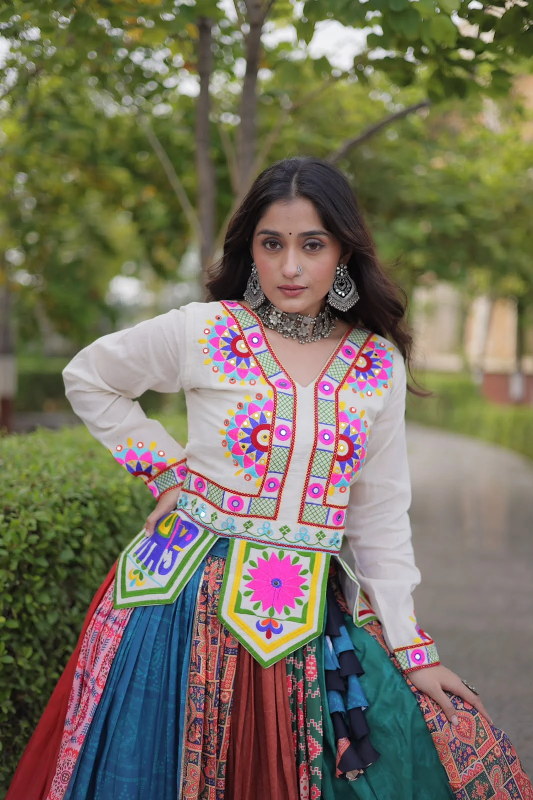 Navratri Collections Cotton Printed Lehenga Choli With Mirror And Gamthi Work 1