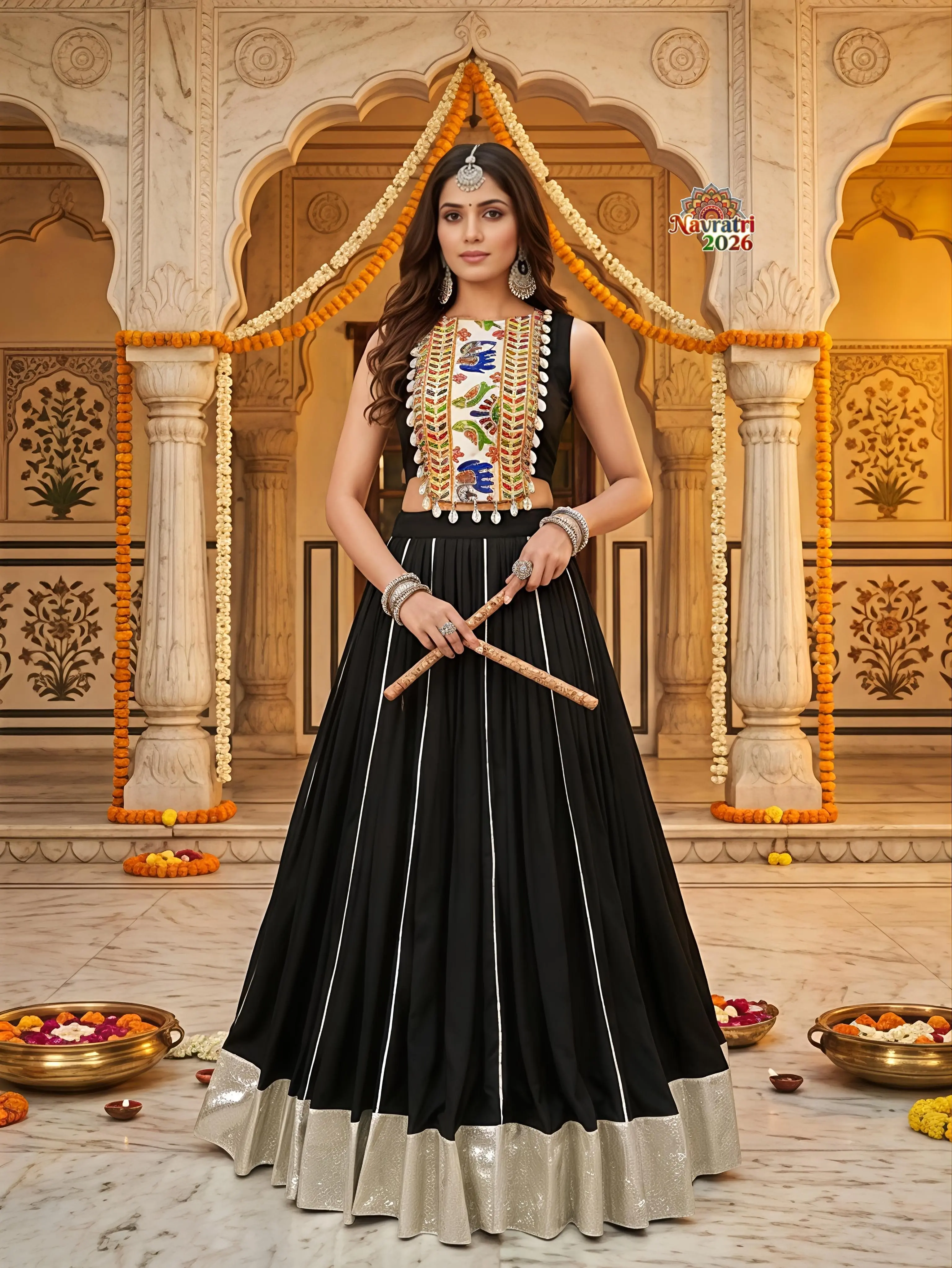 Navratri Collections Rayon Lehenga Choli With Gamthi Work 3