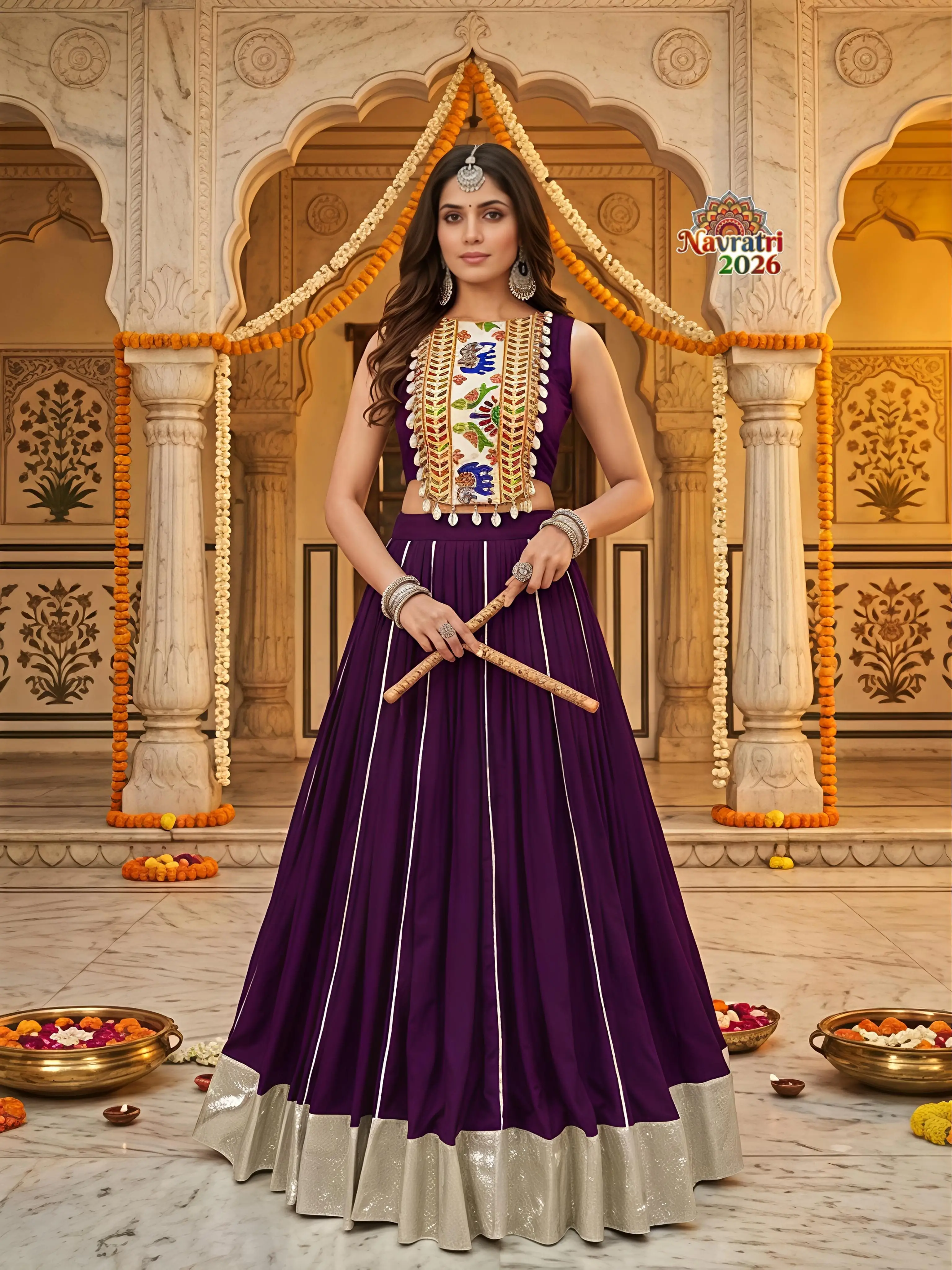 Navratri Collections Rayon Lehenga Choli With Gamthi Work 4