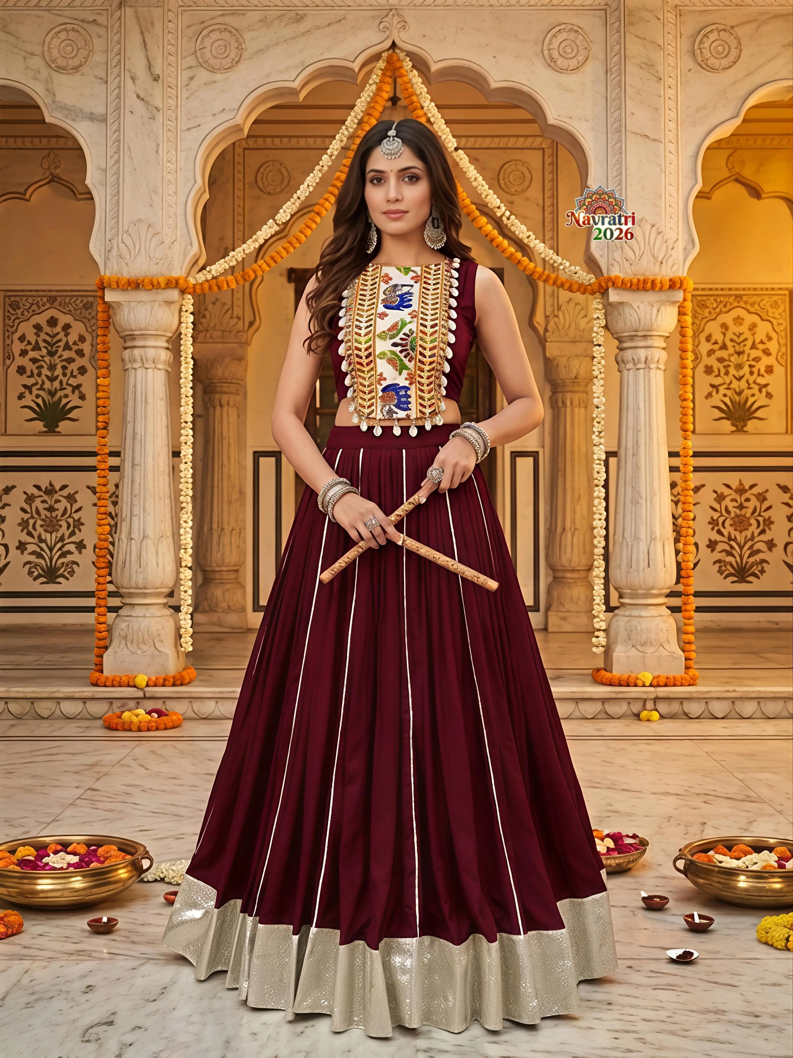Navratri Collections Rayon Lehenga Choli With Gamthi Work 5