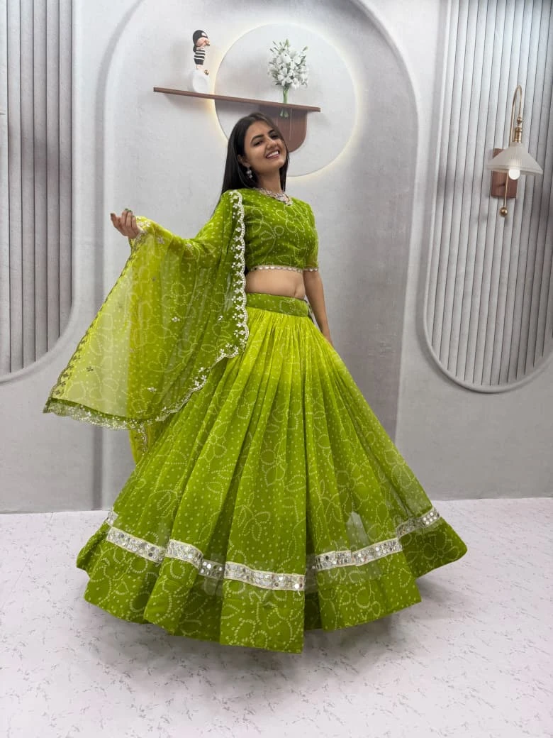 Navratri Special Georgette Printed Lehenga Choli With Heavy Mirror Work 1