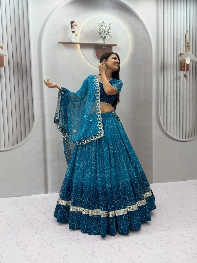 Navratri Special Georgette Printed Lehenga Choli With Heavy Mirror Work 4