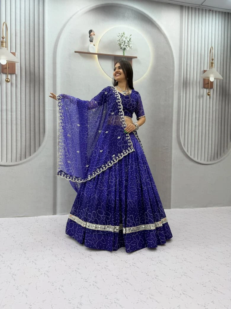 Navratri Special Georgette Printed Lehenga Choli With Heavy Mirror Work 5