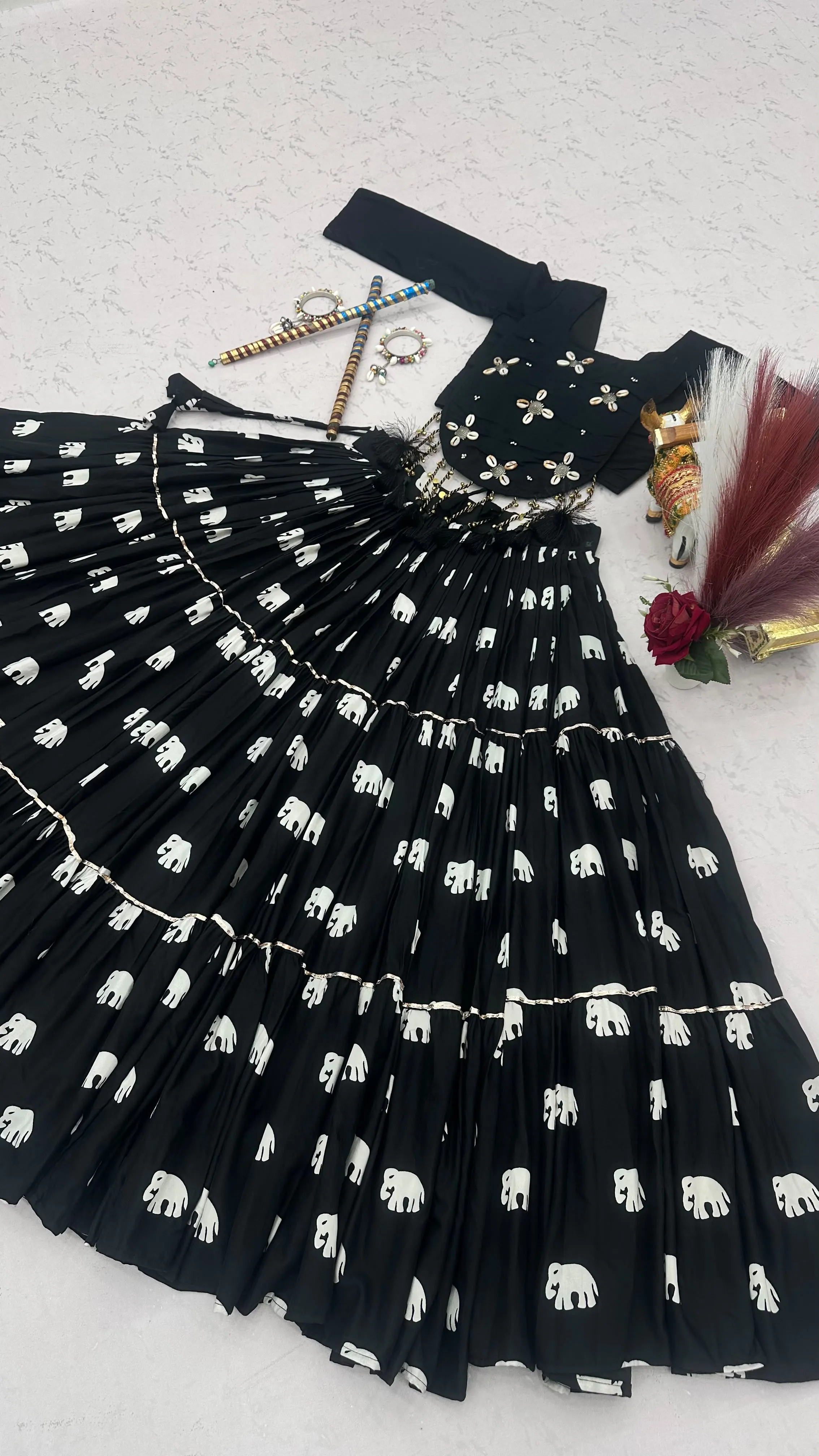 Navratri Special Hand Work Pure Cotton Lehenga Choli With Heavy Kodi Work 5