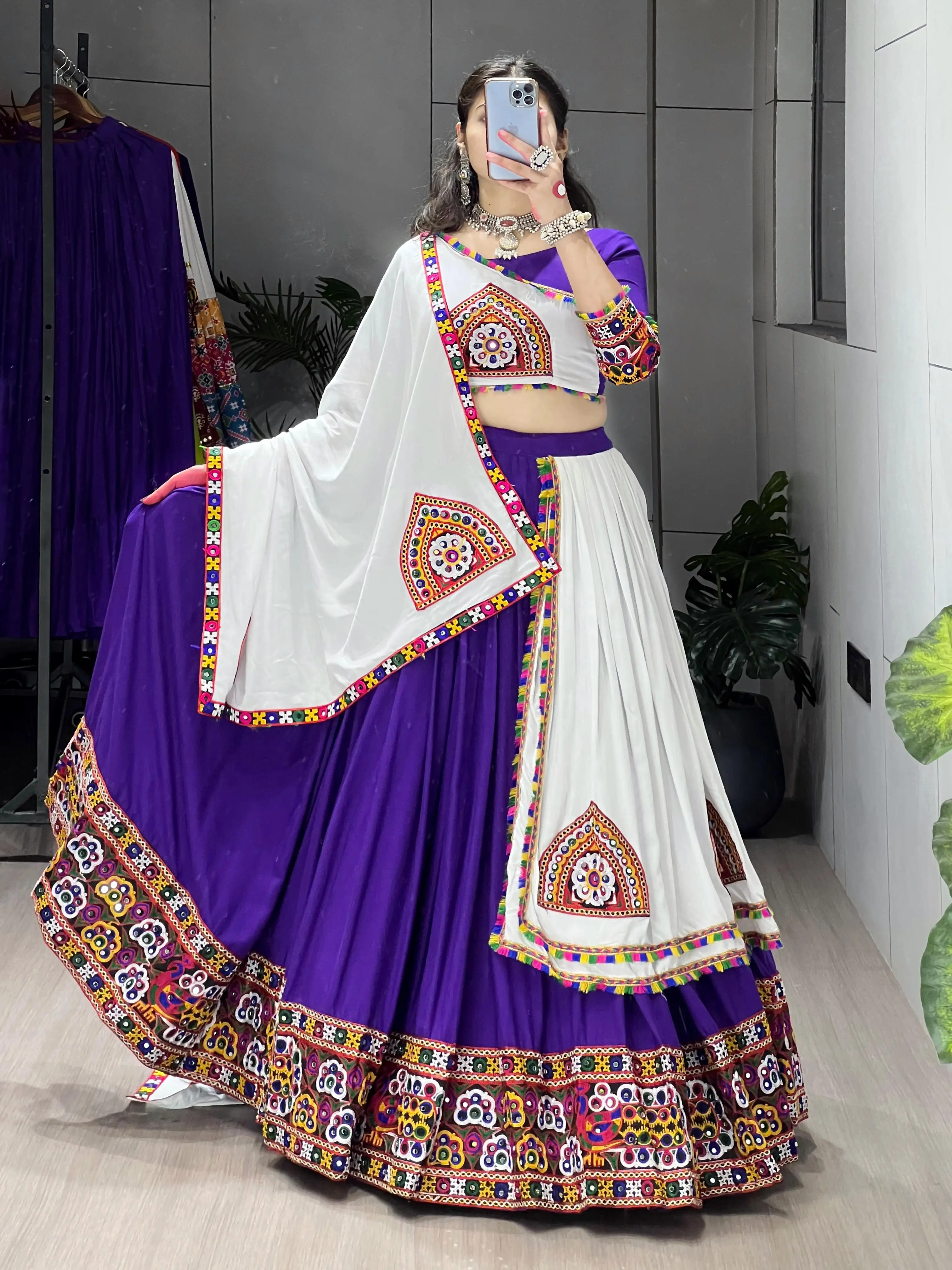 Navratri Special Pure Rayon Cotton Lehenga Choli With Gamthi And Real Mirror Work 1