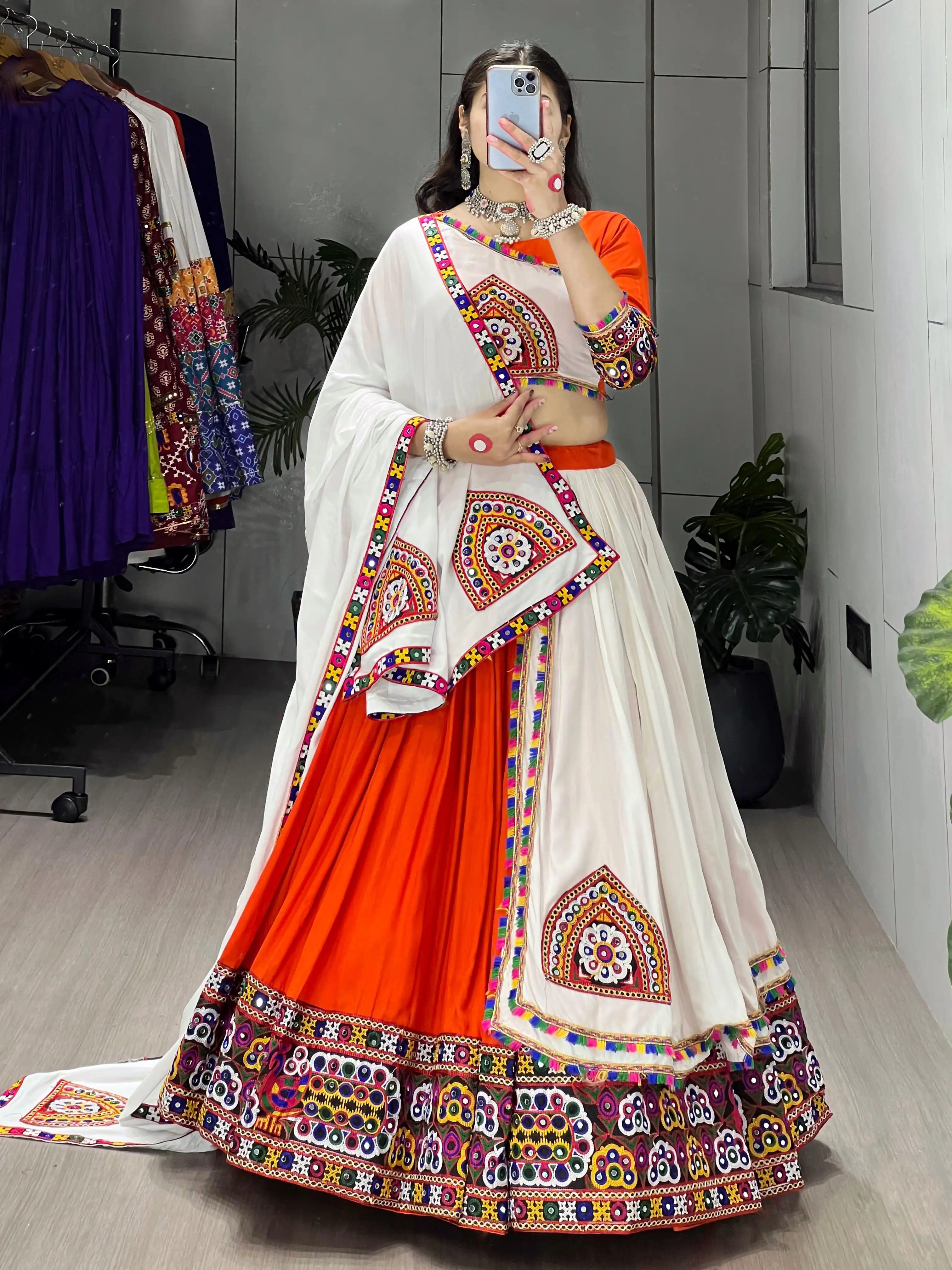 Navratri Special Pure Rayon Cotton Lehenga Choli With Gamthi And Real Mirror Work 3