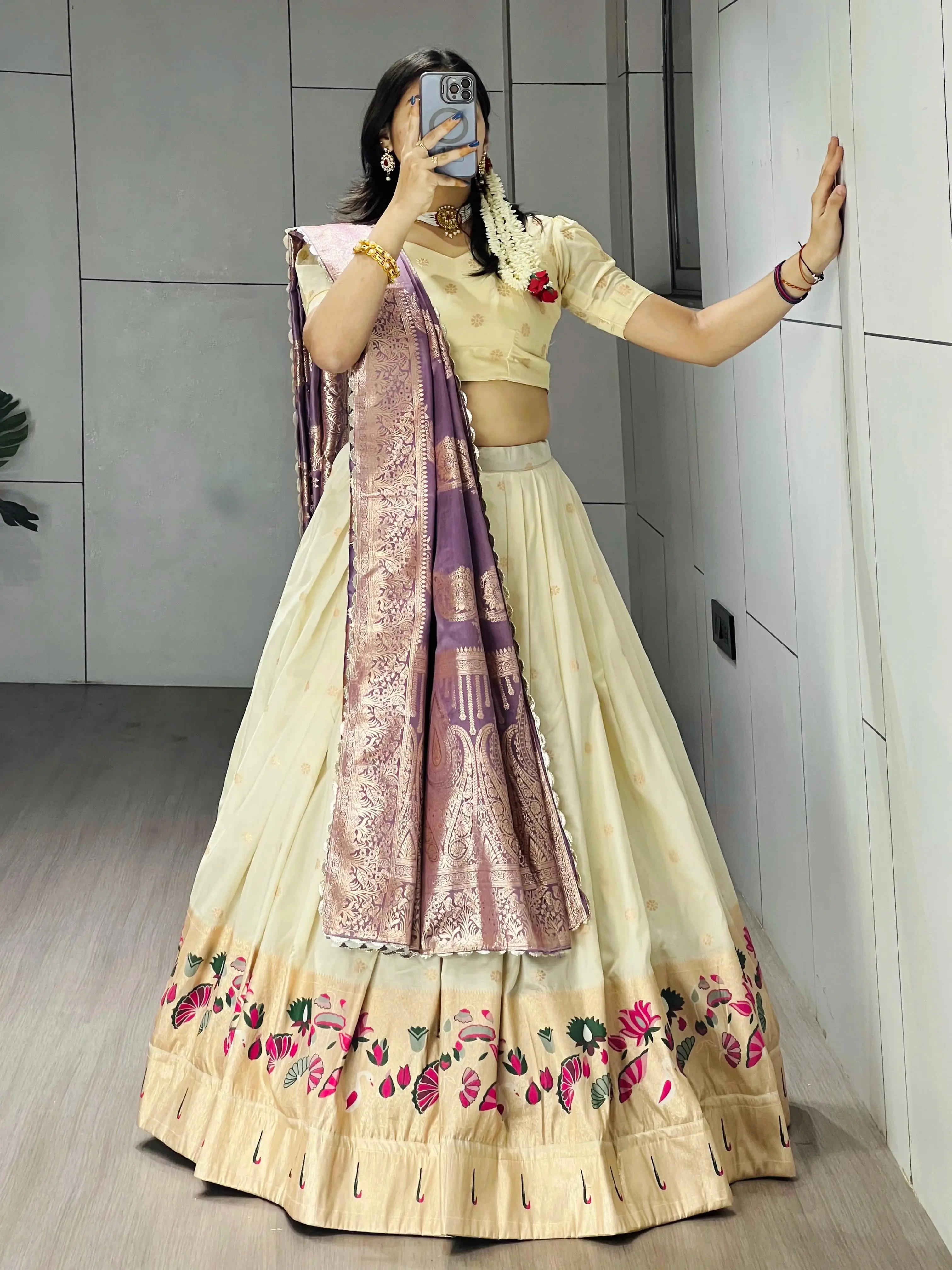 New Arrivals Paithani Silk Lehenga Choli Lotus With Zari Weaving Work