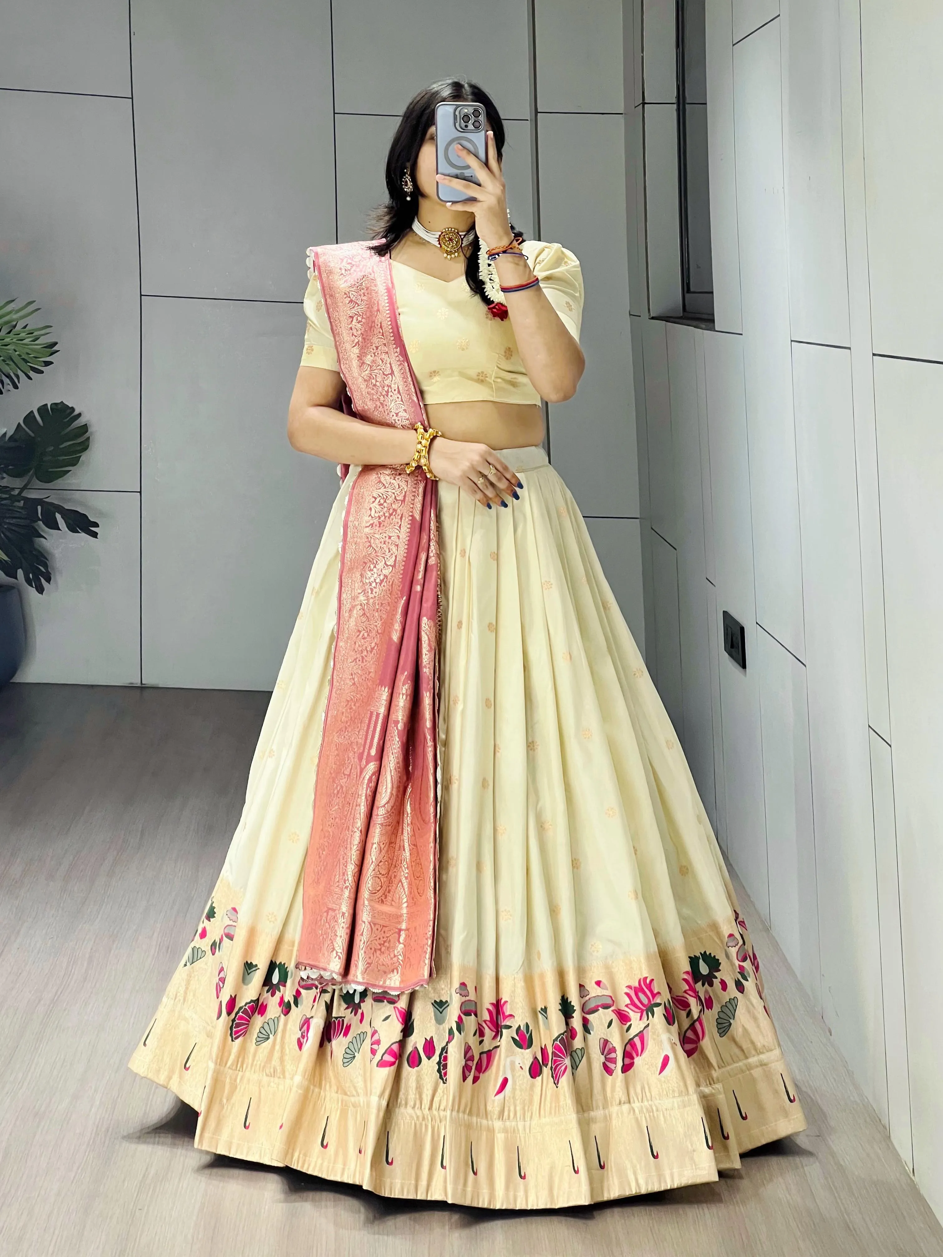 New Arrivals Paithani Silk Lehenga Choli Lotus With Zari Weaving Work 2