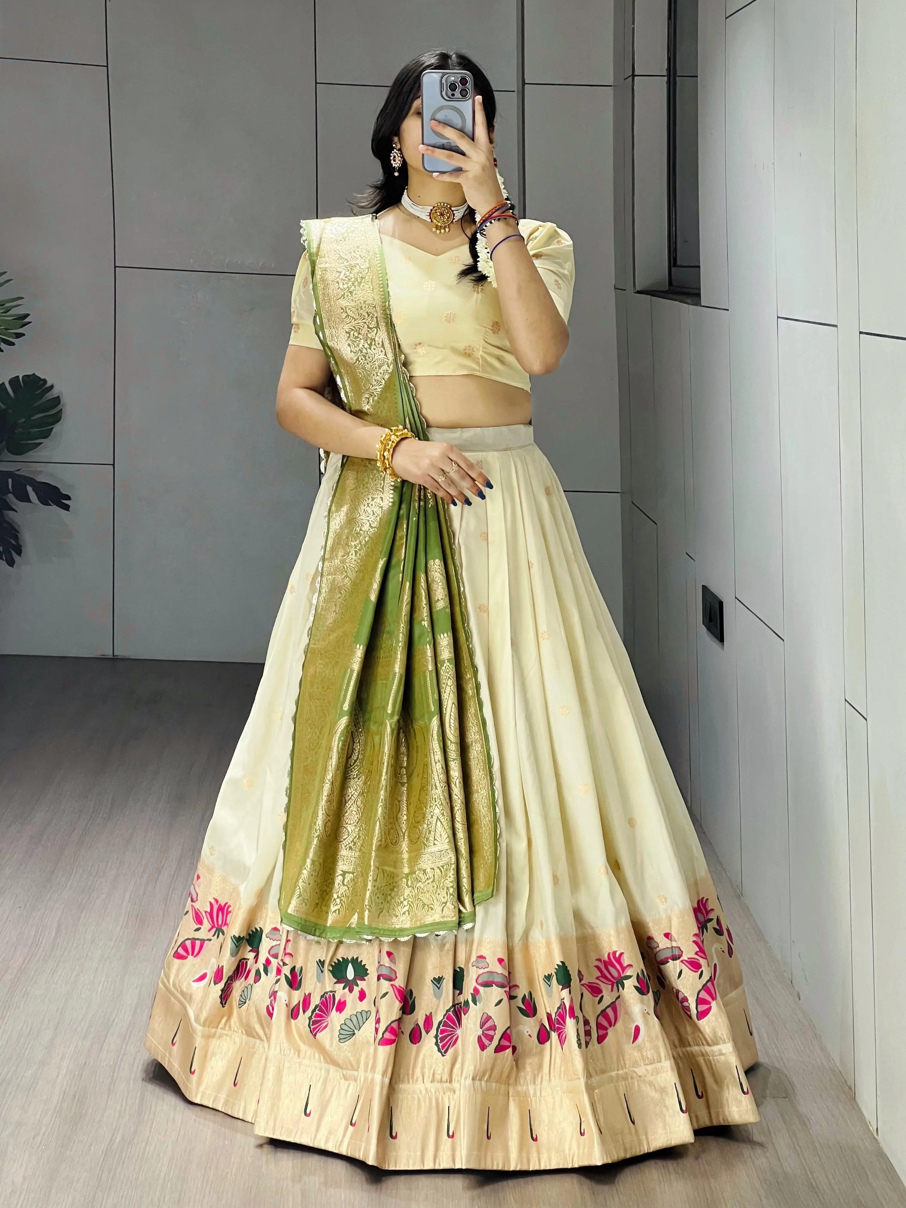 New Arrivals Paithani Silk Lehenga Choli Lotus With Zari Weaving Work 4
