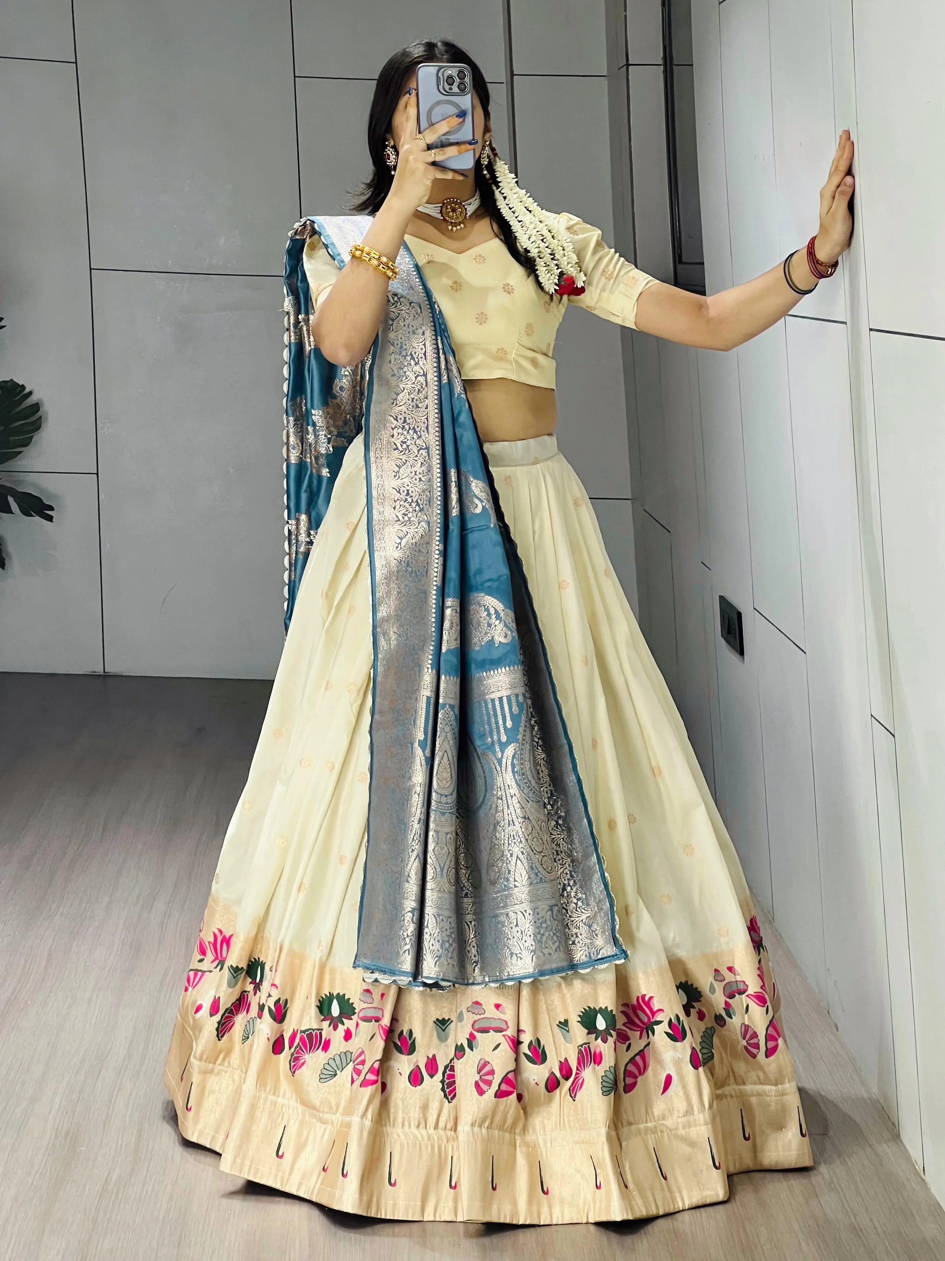 New Arrivals Paithani Silk Lehenga Choli Lotus With Zari Weaving Work 5
