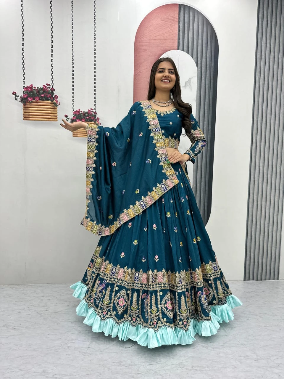 New Festival Pure Vichitra Lehenga Choli With Heavy Embroidery Work