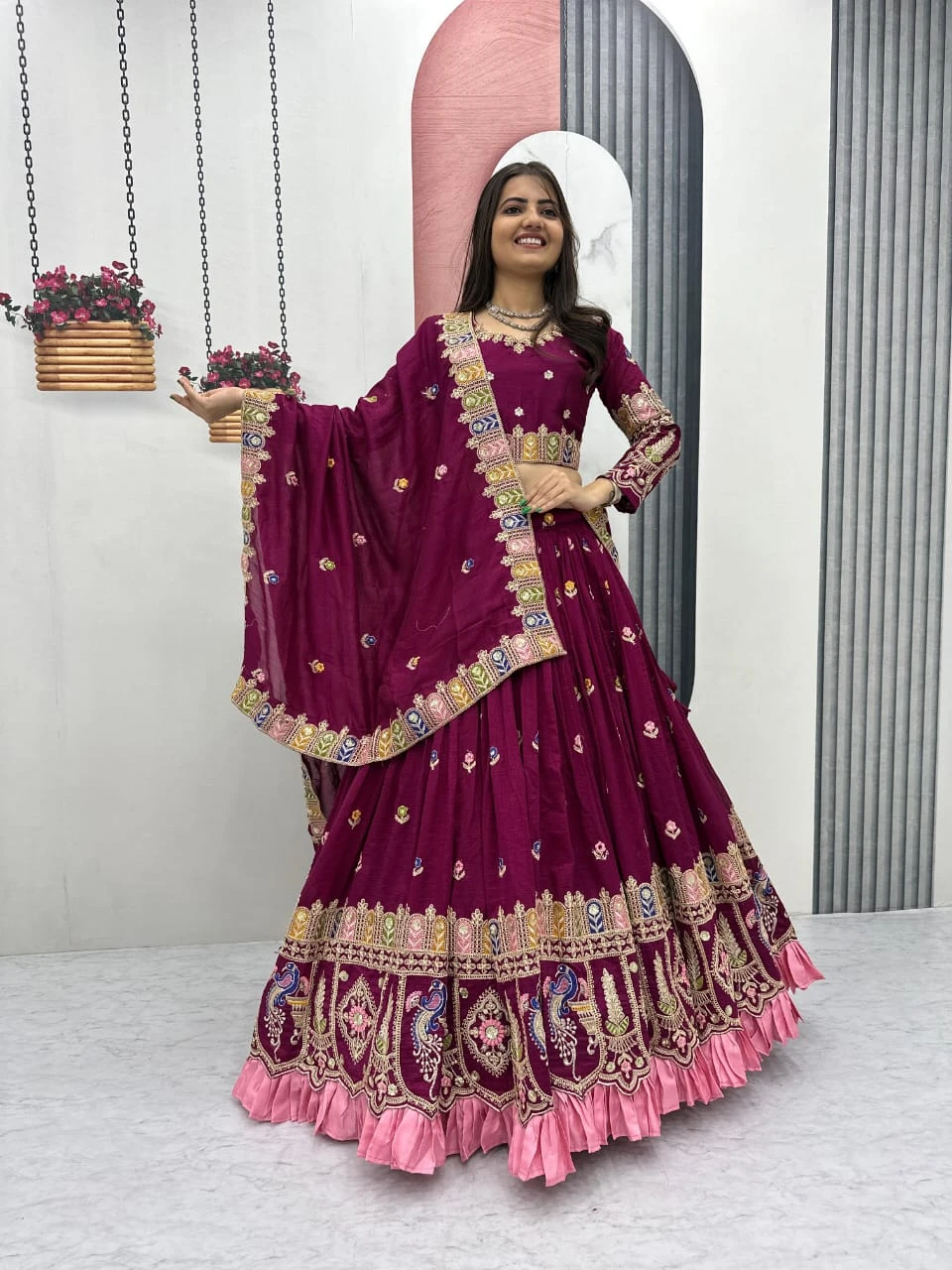 New Festival Pure Vichitra Lehenga Choli With Heavy Embroidery Work 4