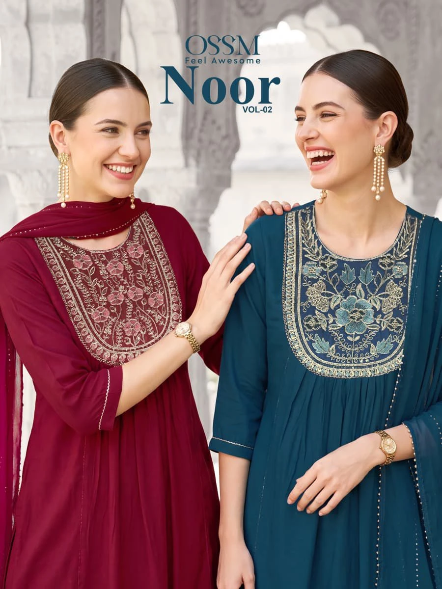 OSSM Noor Vol 02 Mal Chanderi Readymade Kurti Pant Dupatta Wholesale Catalogue 1