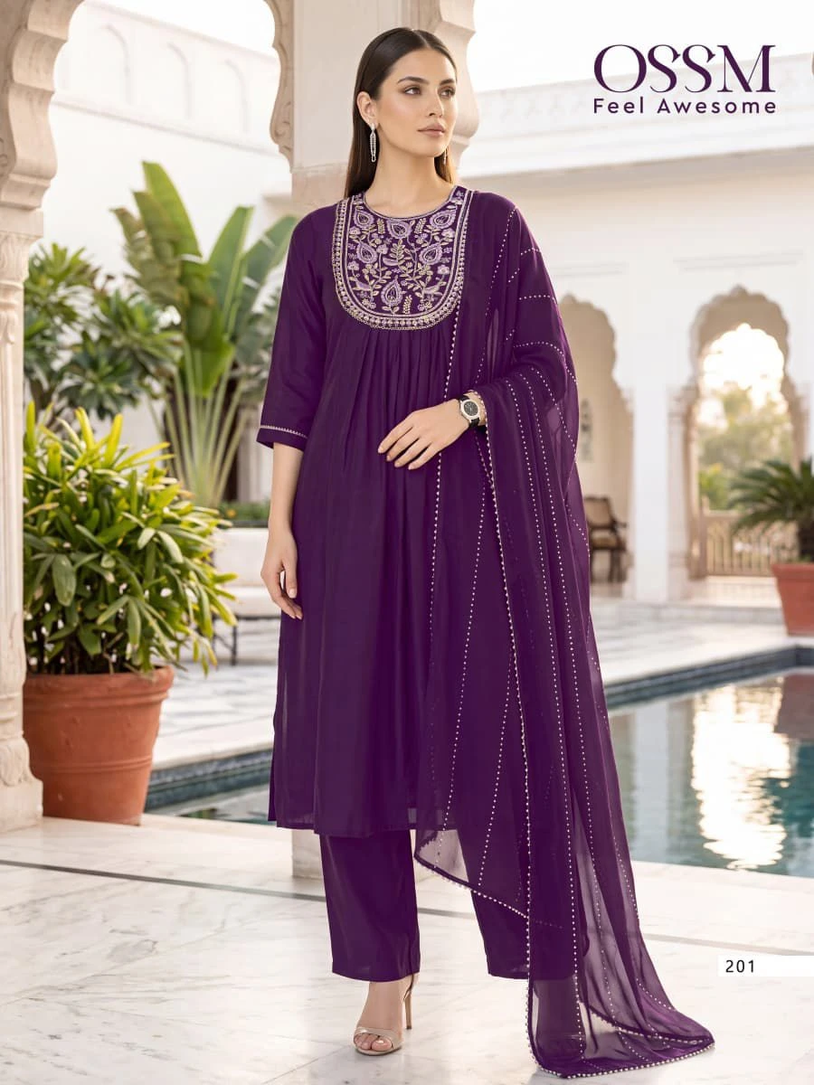 OSSM Noor Vol 02 Mal Chanderi Readymade Kurti Pant Dupatta Wholesale Catalogue 2