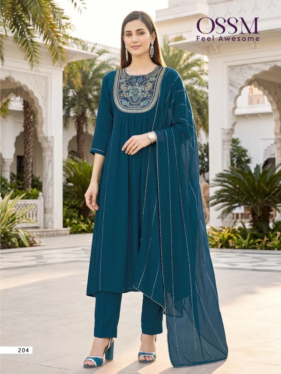 OSSM Noor Vol 02 Mal Chanderi Readymade Kurti Pant Dupatta Wholesale Catalogue 6