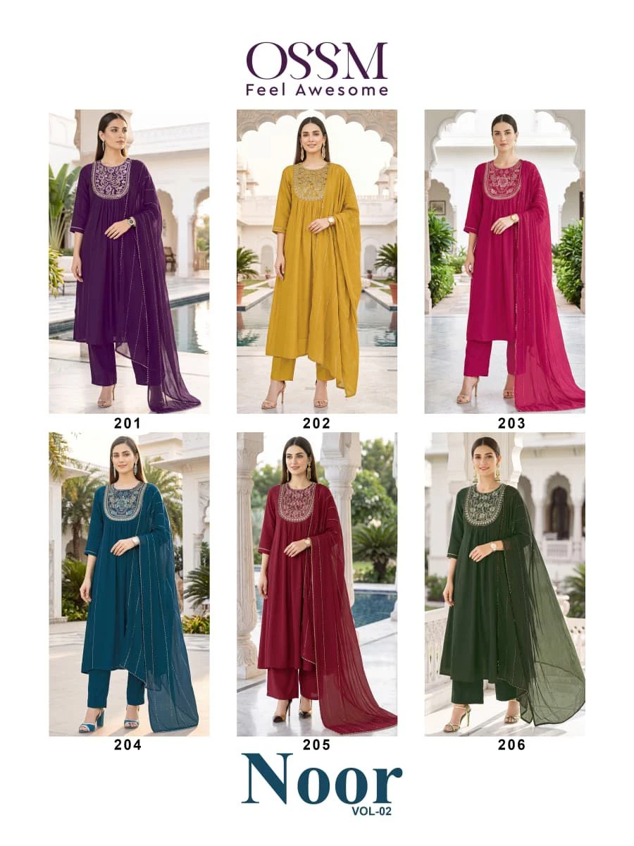OSSM Noor Vol 02 Mal Chanderi Readymade Kurti Pant Dupatta Wholesale Catalogue 8