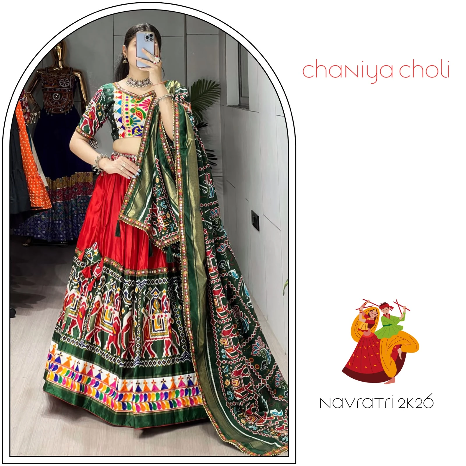 Patola Garba Choli Collection Dola Silk Lehenga With Gamthi And Mirror Work 1