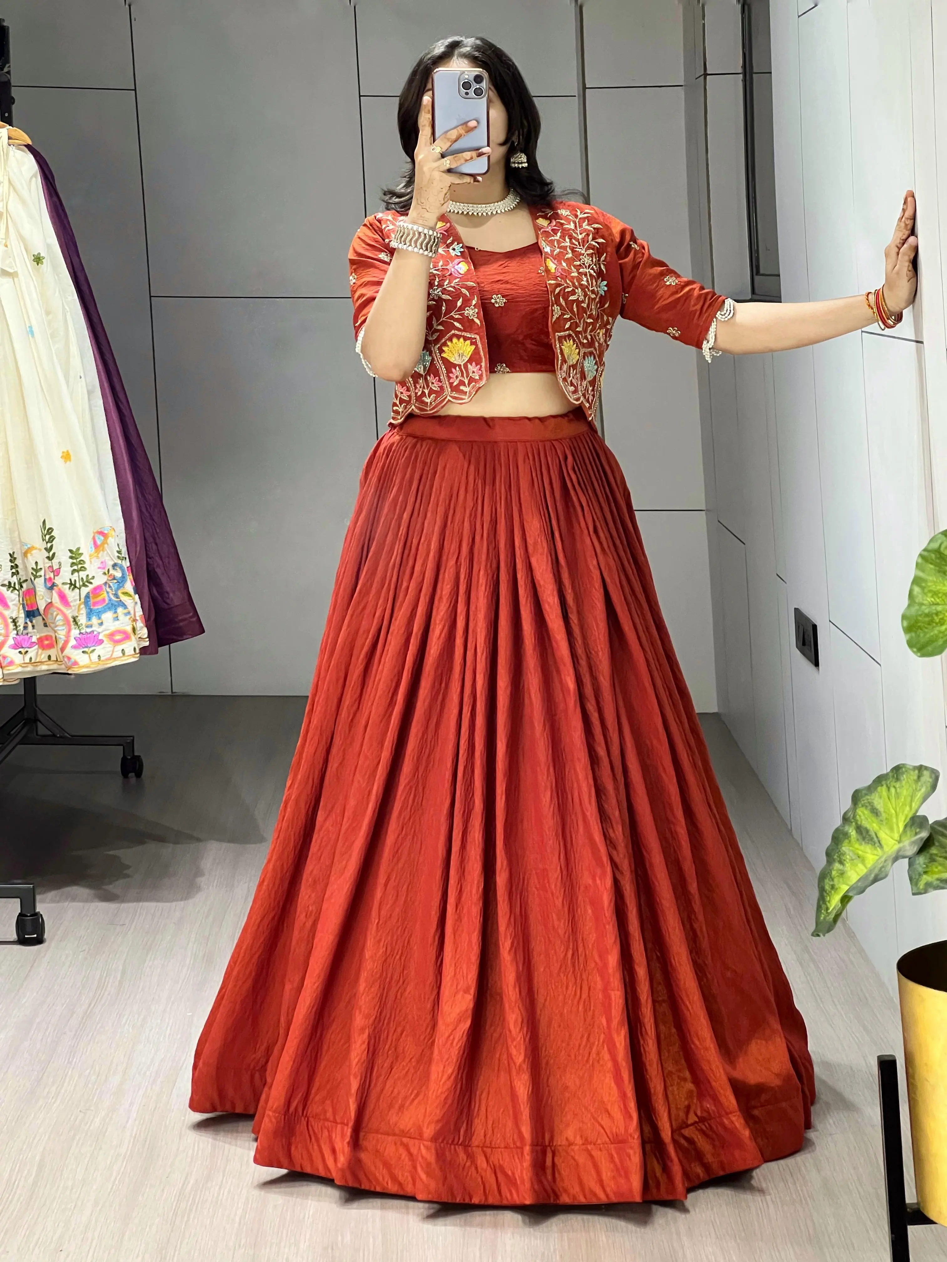 Premium NC Vichitra Embroidered Koti Jacket Lehenga Choli