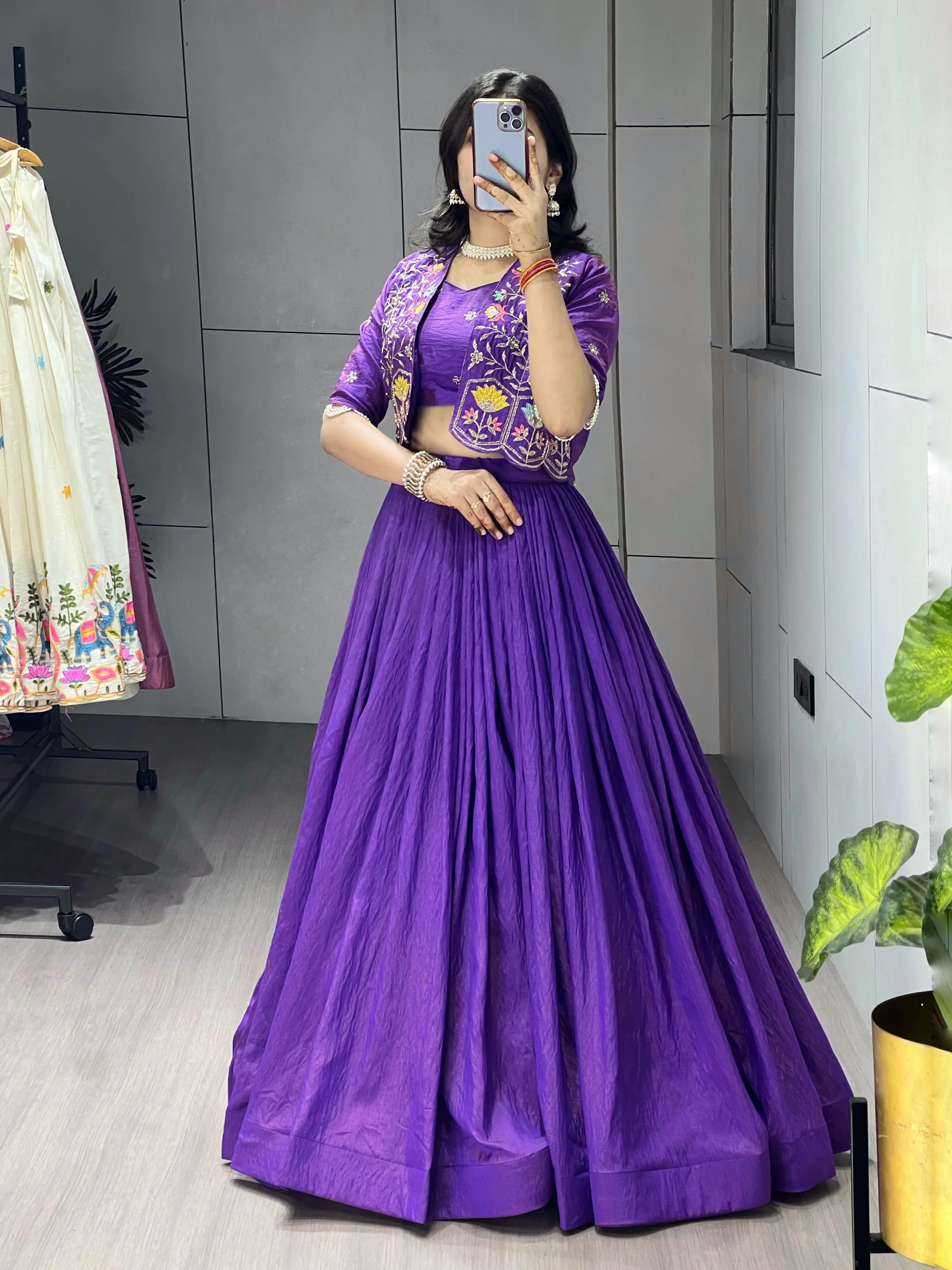 Premium NC Vichitra Embroidered Koti Jacket Lehenga Choli 10