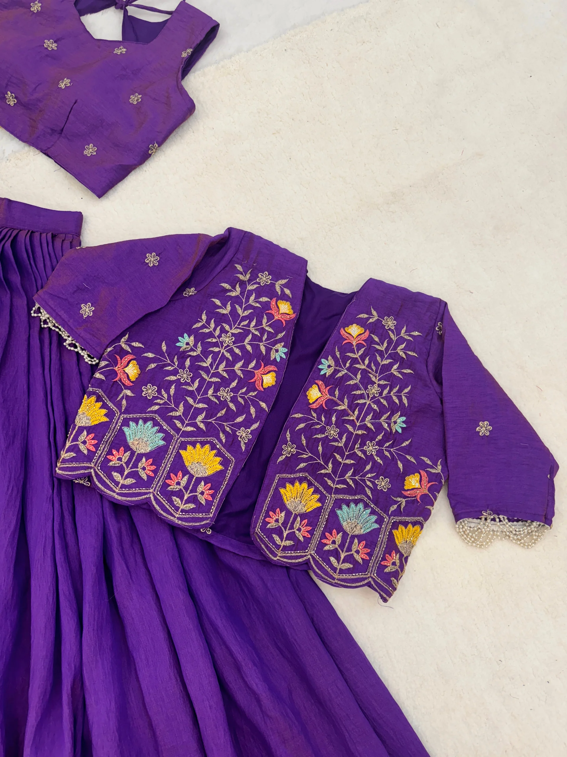 Premium NC Vichitra Embroidered Koti Jacket Lehenga Choli 11