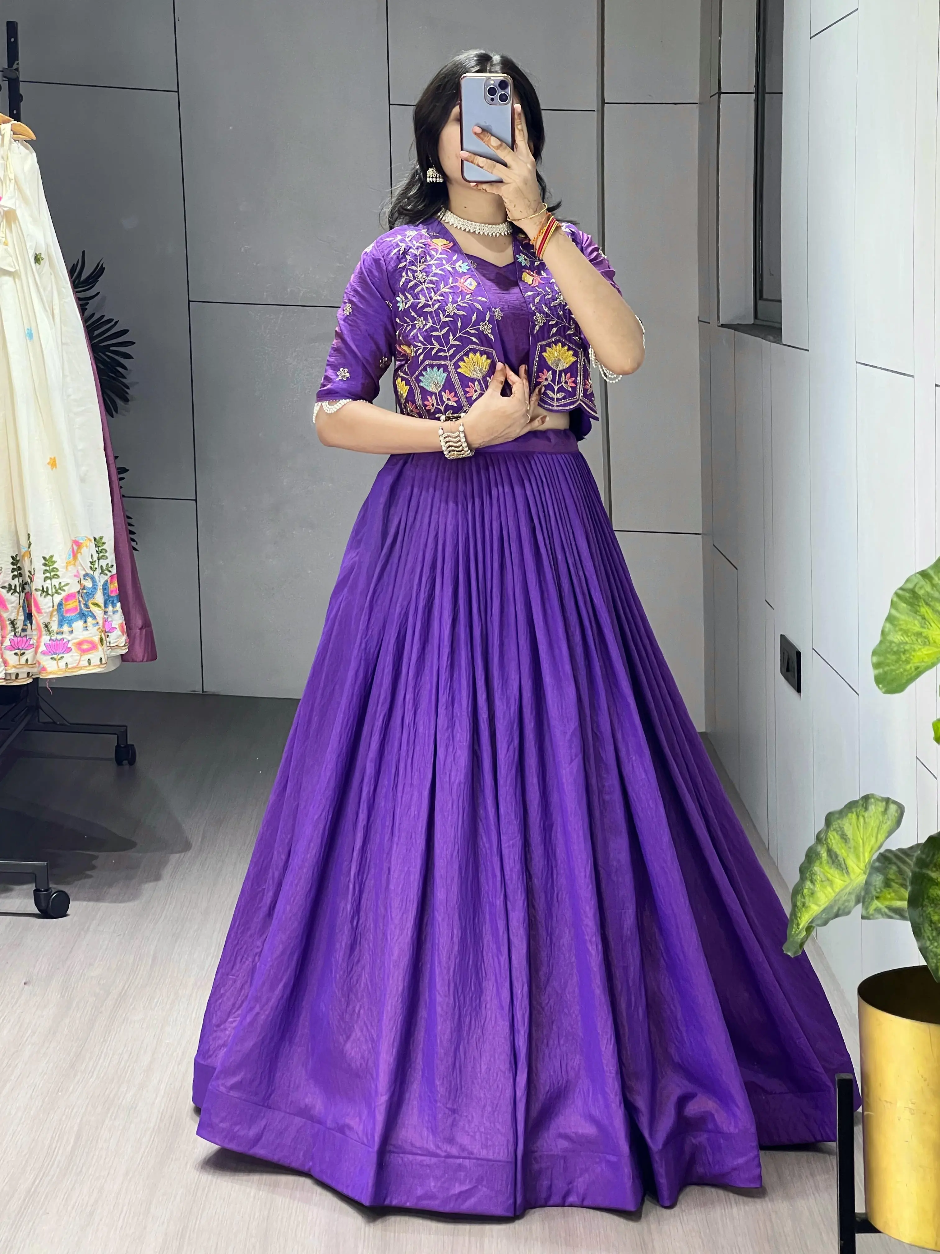 Premium NC Vichitra Embroidered Koti Jacket Lehenga Choli 12