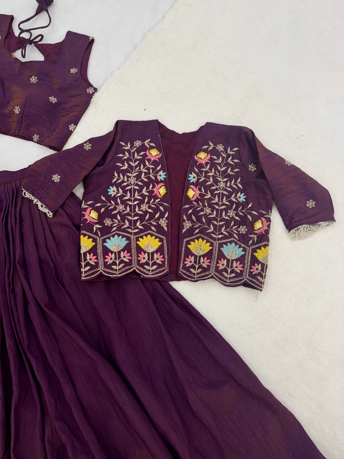Premium NC Vichitra Embroidered Koti Jacket Lehenga Choli 13