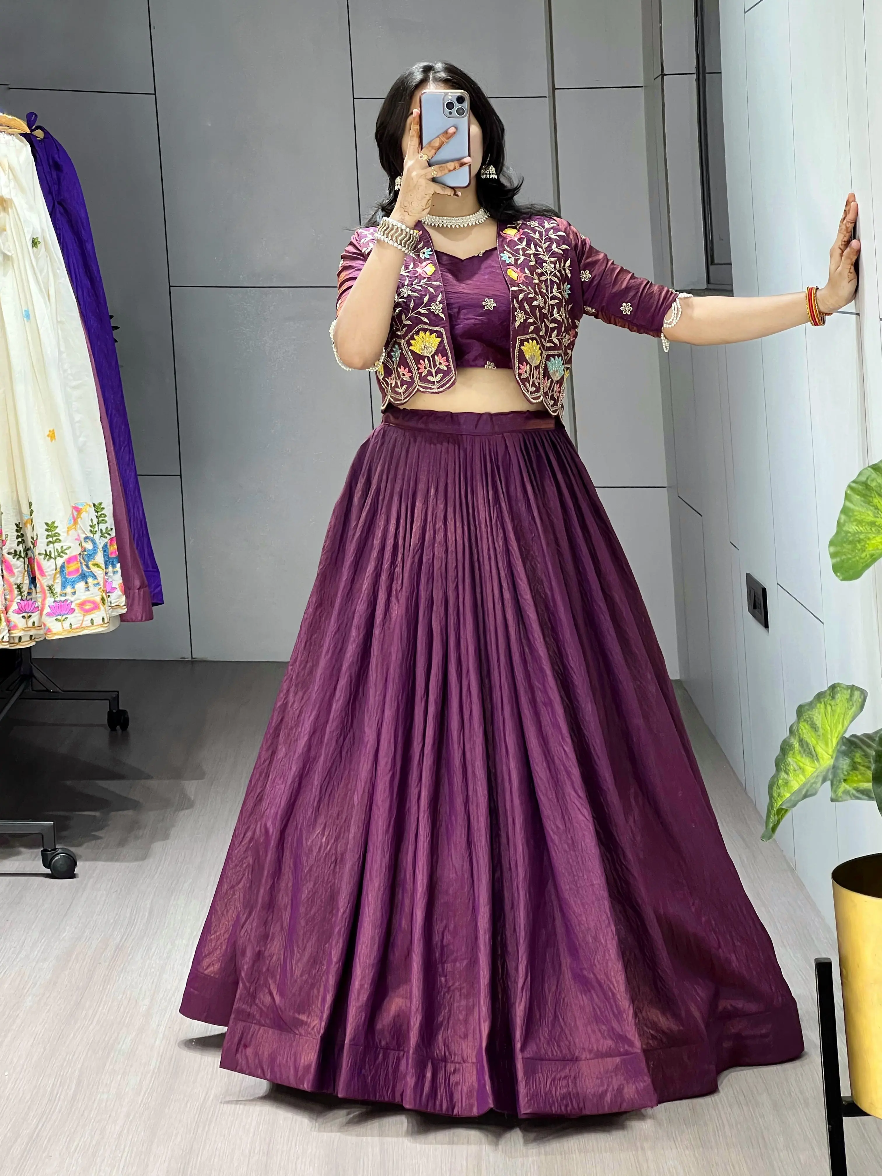 Premium NC Vichitra Embroidered Koti Jacket Lehenga Choli 3