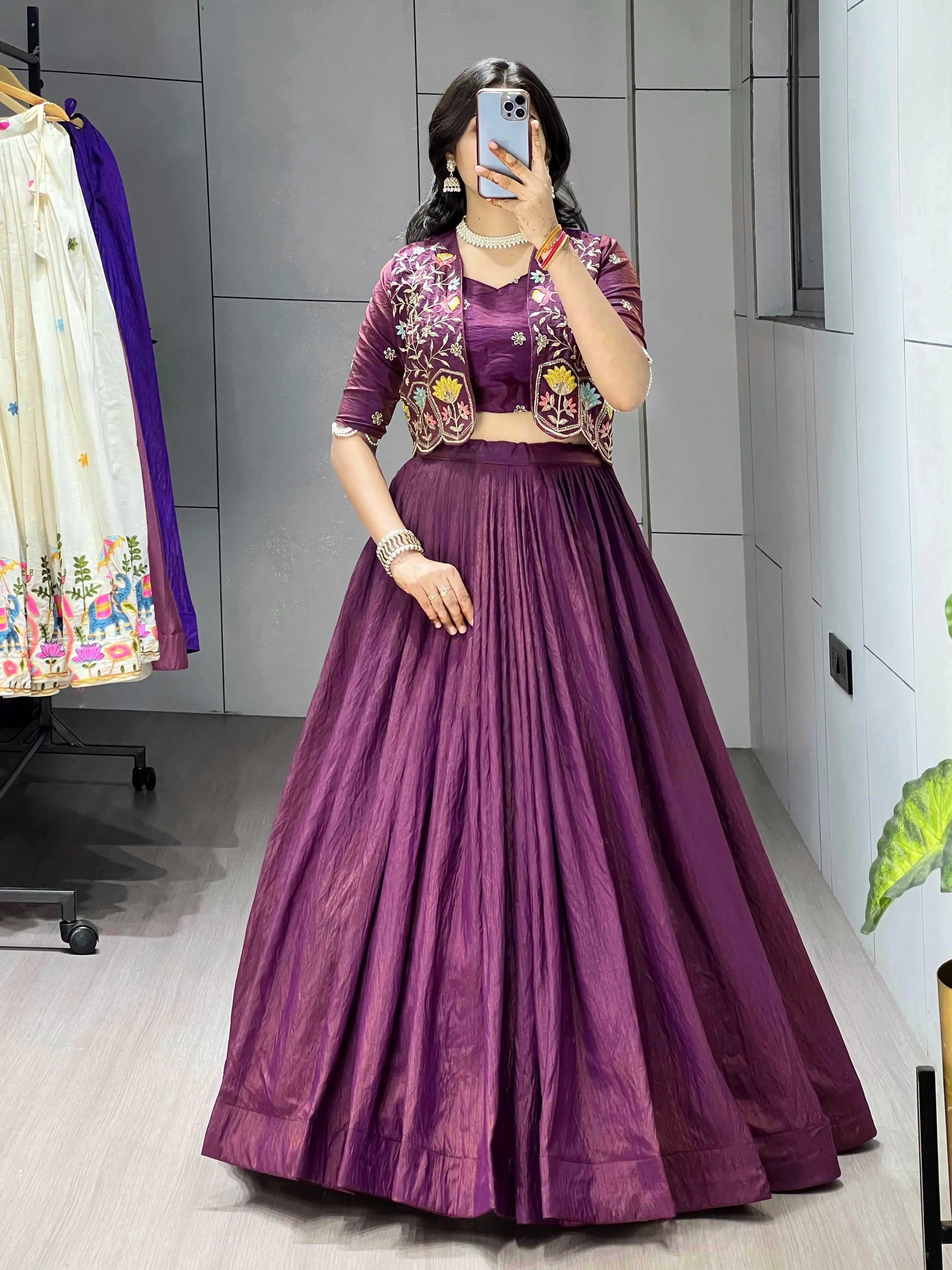 Premium NC Vichitra Embroidered Koti Jacket Lehenga Choli 4