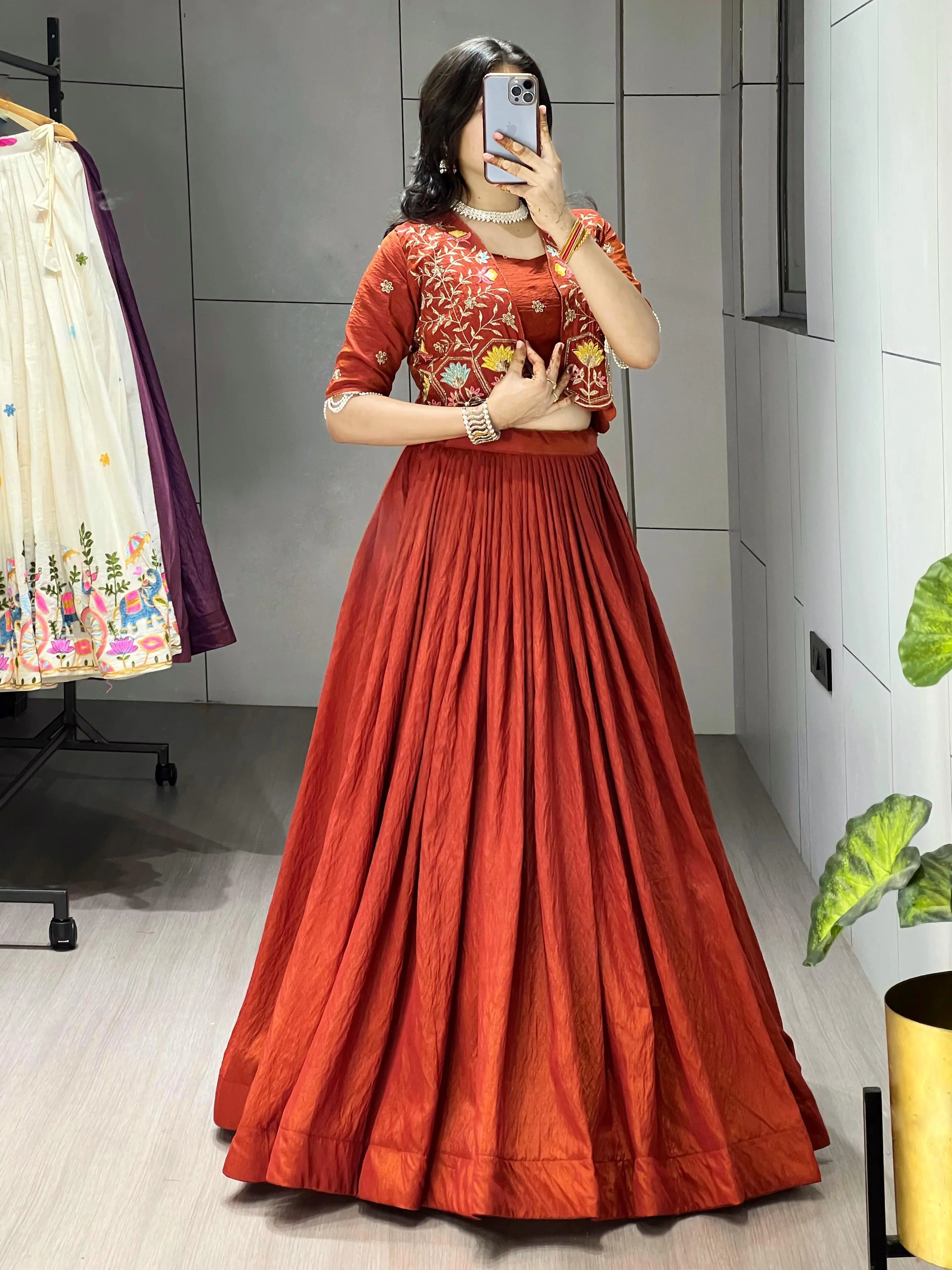 Premium NC Vichitra Embroidered Koti Jacket Lehenga Choli 6