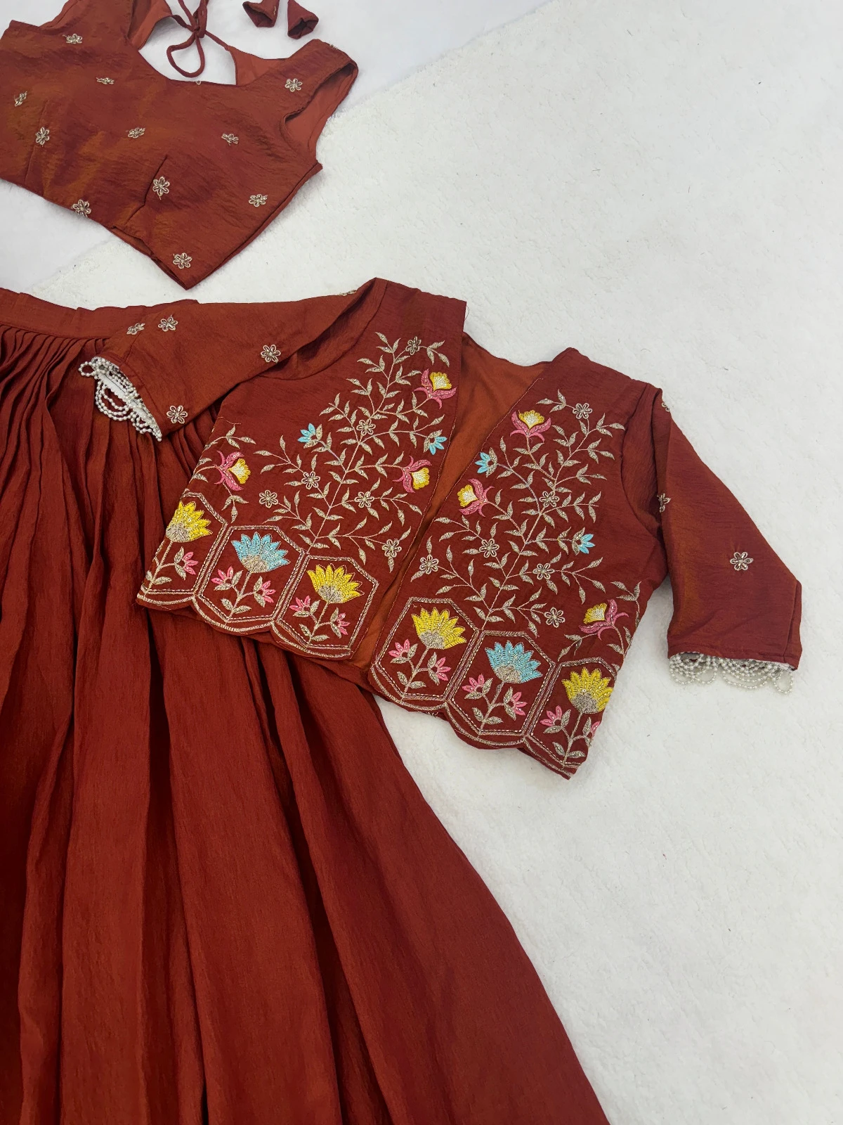 Premium NC Vichitra Embroidered Koti Jacket Lehenga Choli 7