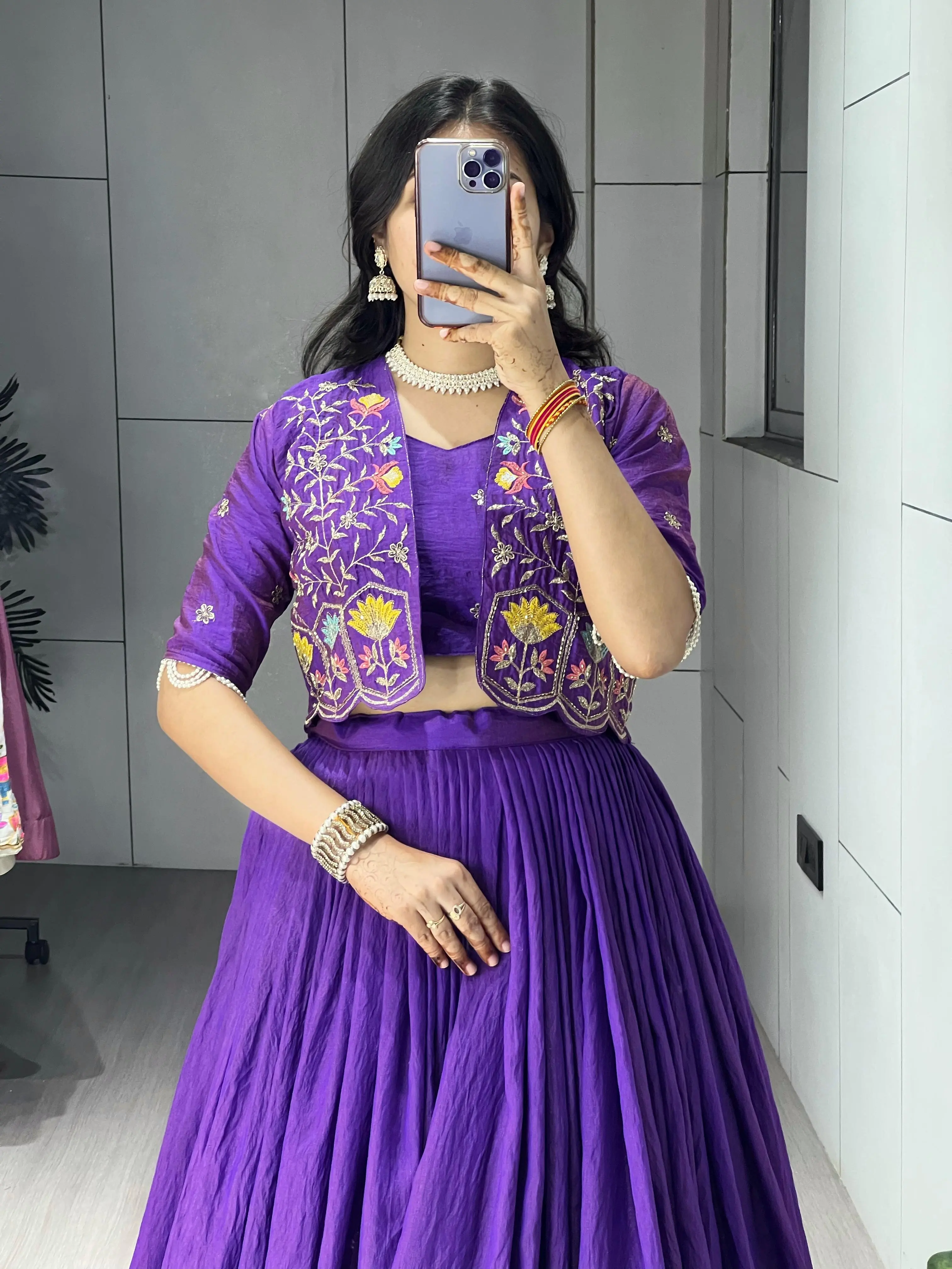 Premium NC Vichitra Embroidered Koti Jacket Lehenga Choli 8