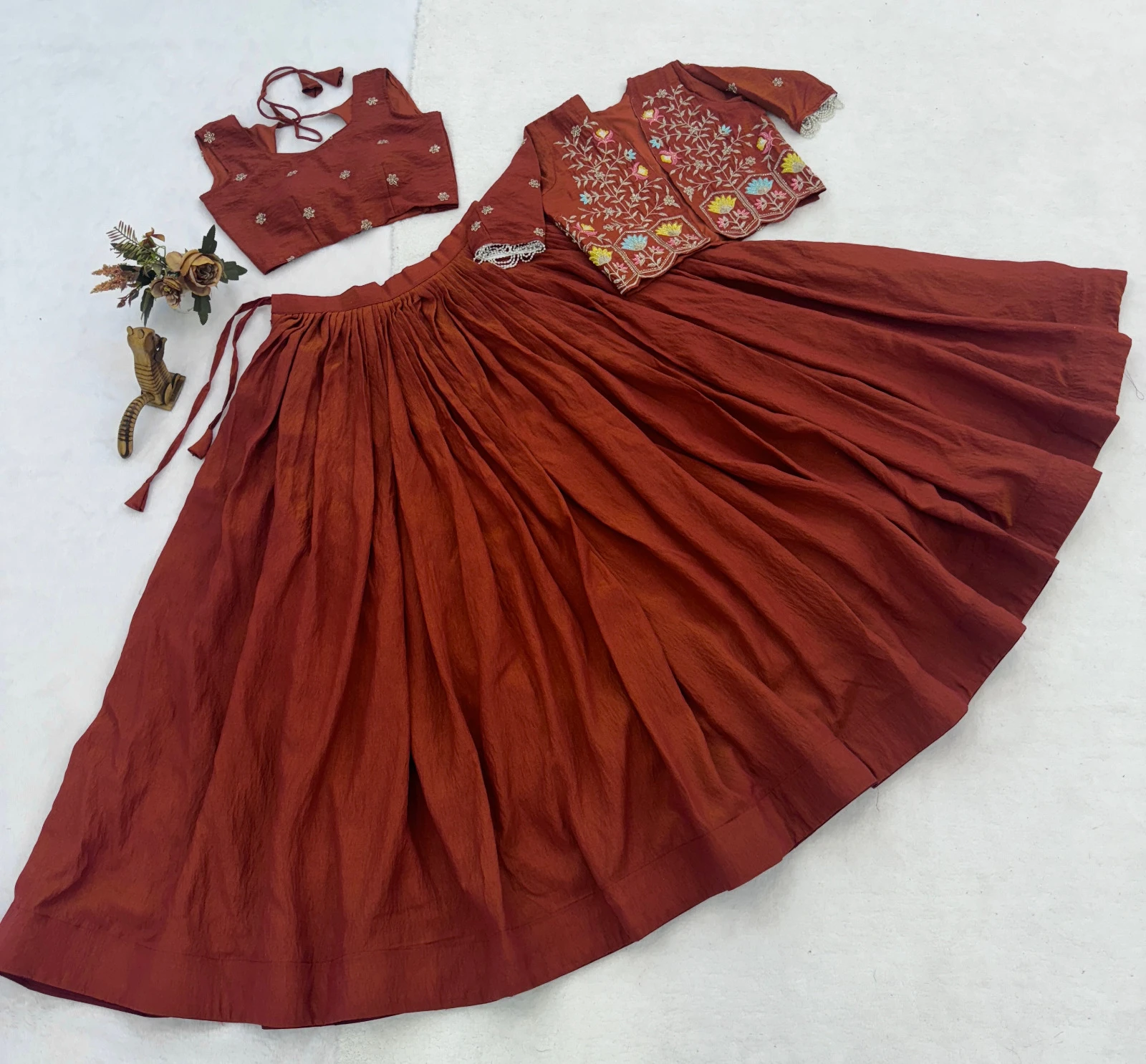 Premium NC Vichitra Embroidered Koti Jacket Lehenga Choli 9