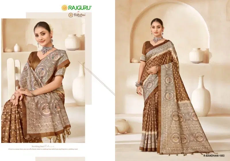 Rajguru Bandhani Softy Tassar Madhubani Printed Saree Collection 3