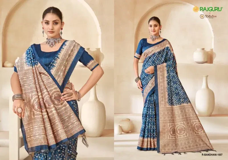 Rajguru Bandhani Softy Tassar Madhubani Printed Saree Collection 7