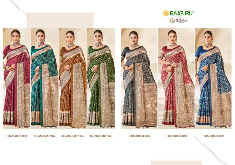 Rajguru Bandhani Softy Tassar Madhubani Printed Saree Collection 9