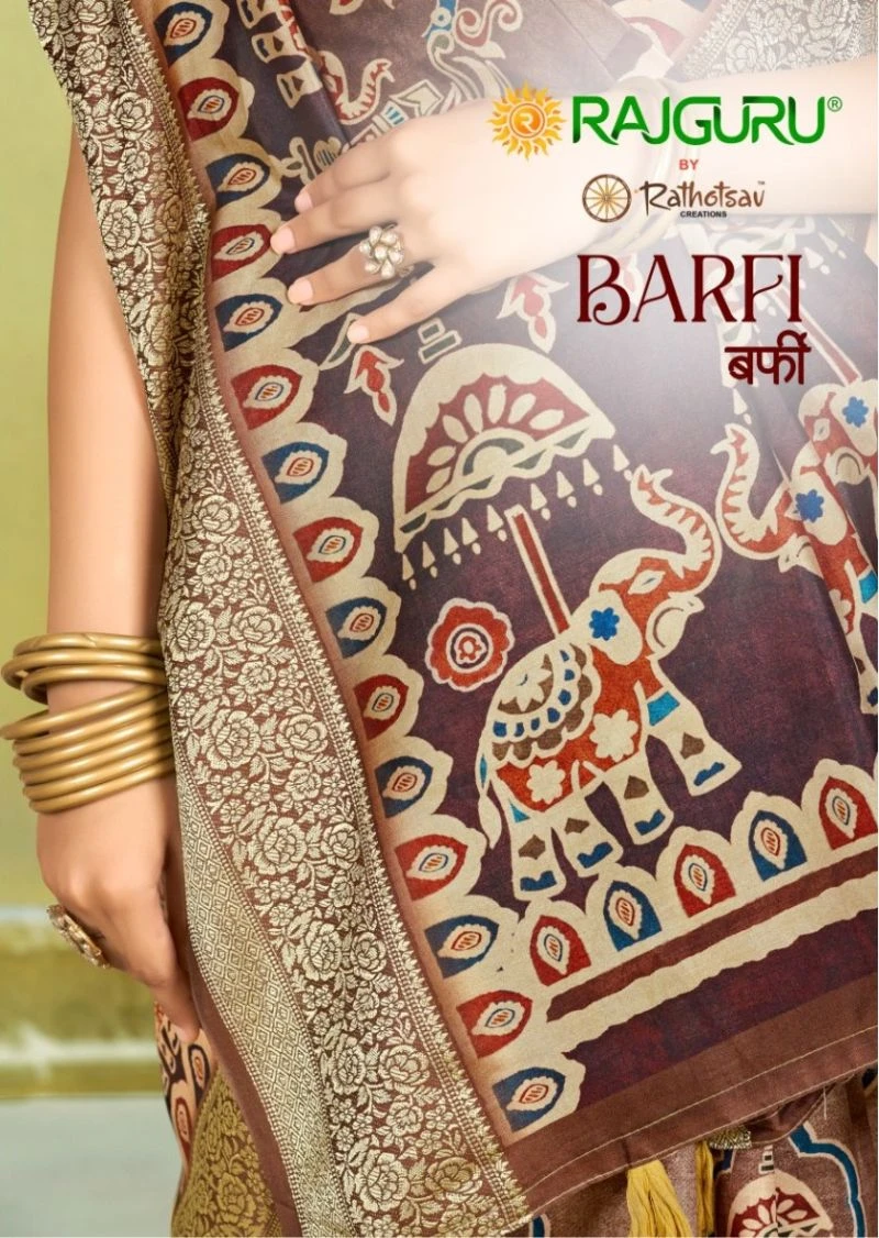 Rajguru Barfi Crepe Silk Printed Festival Wear Saree Collection