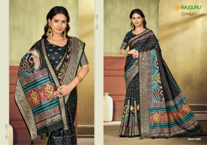 Rajguru Barfi Crepe Silk Printed Festival Wear Saree Collection 10