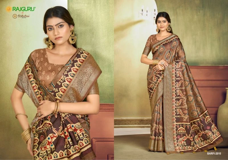 Rajguru Barfi Crepe Silk Printed Festival Wear Saree Collection 11